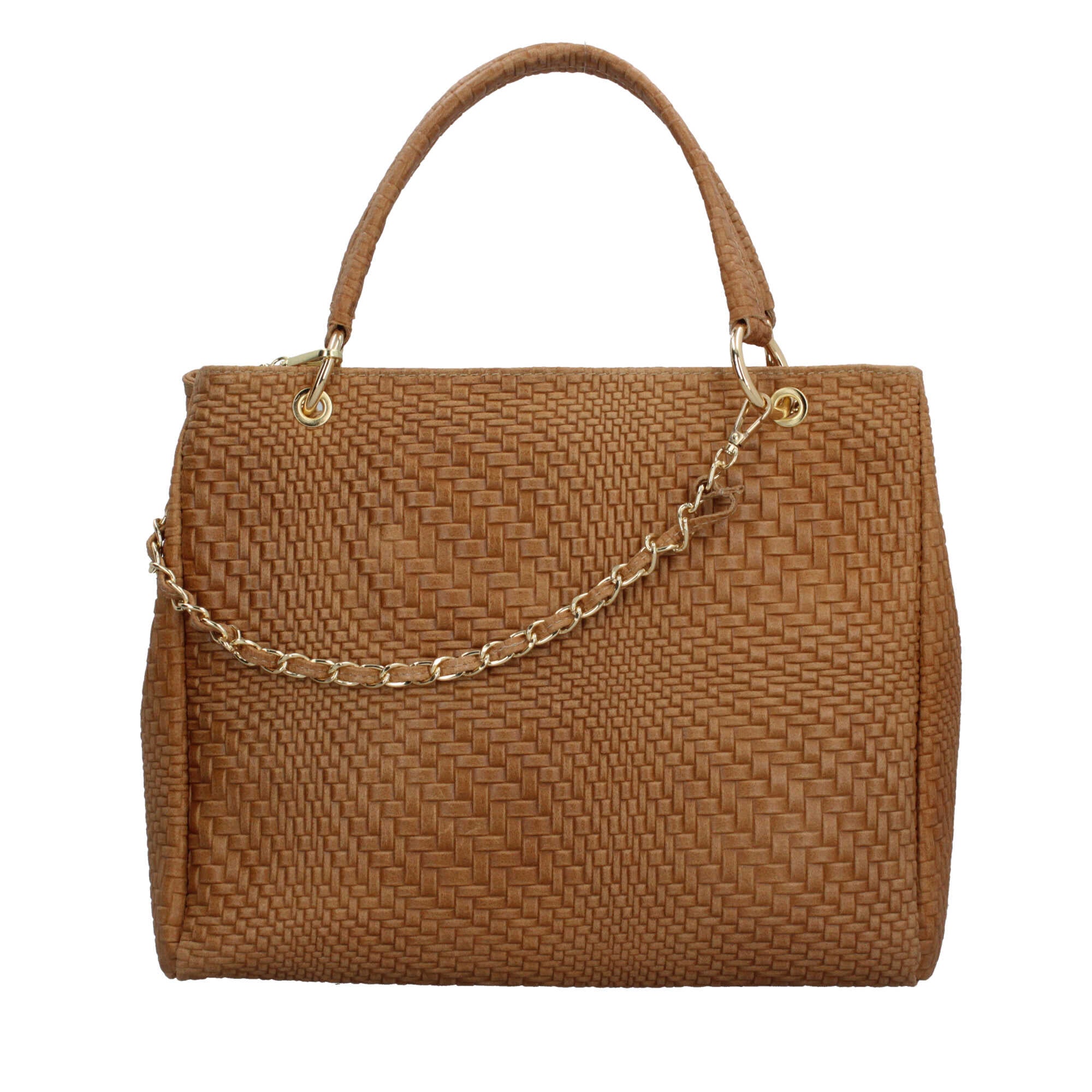 Borsa Made in Italy in vera pelle intrecciata con manico rigido