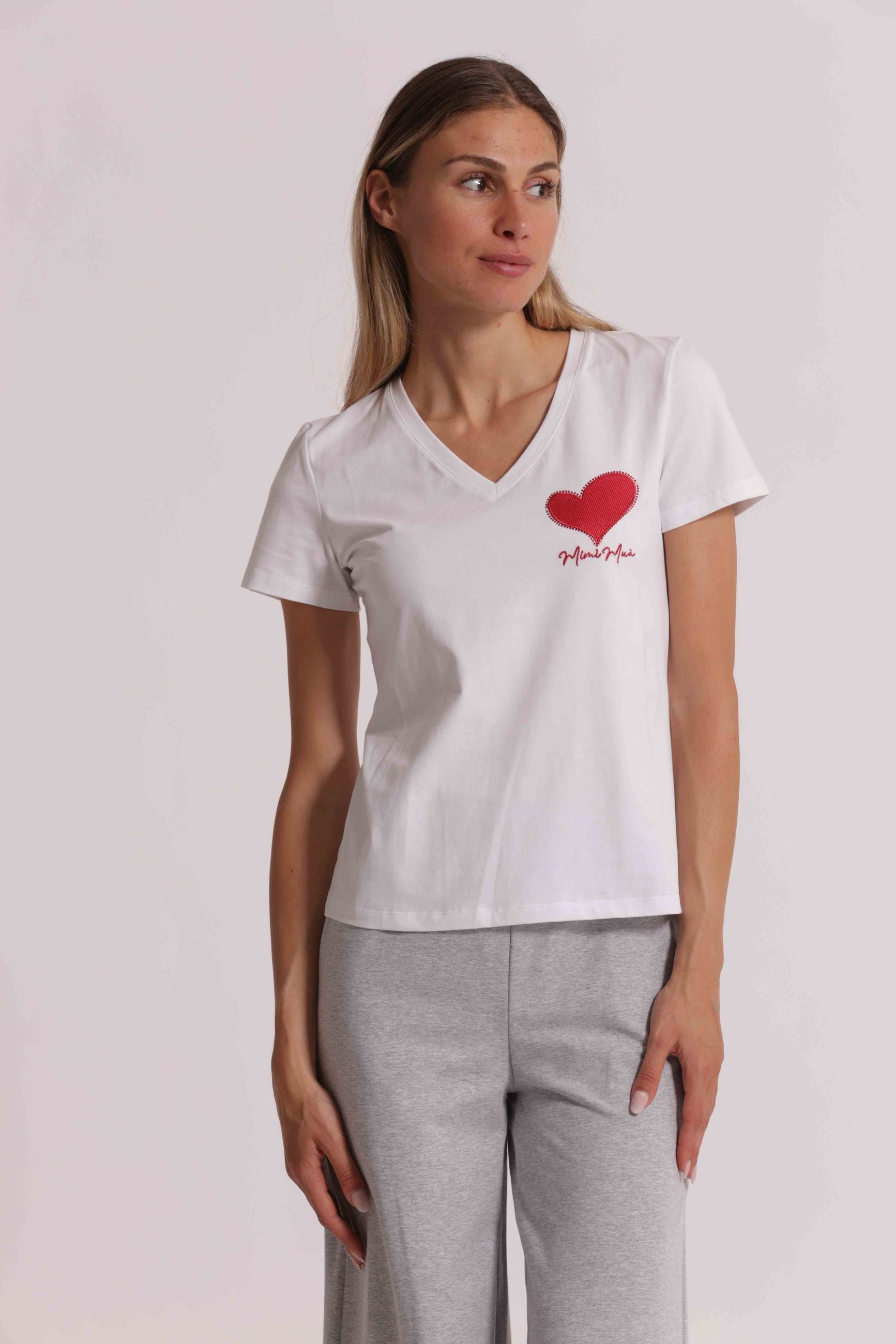 T-shirt donna Mimi Mua con scollo a V e dettaglio grafico frontale Bianco S | Giò Fashion