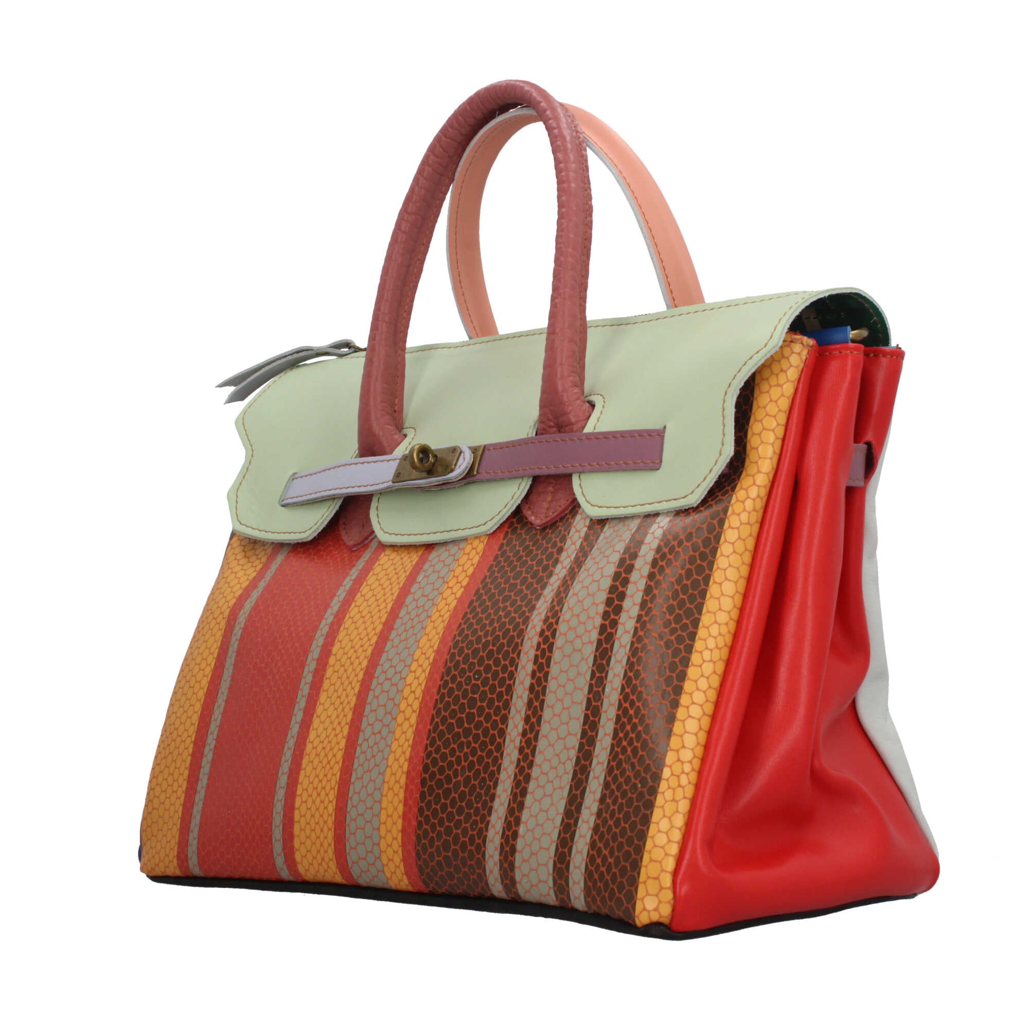 Borsa a mano elegante con design multicolore e chiusura twist