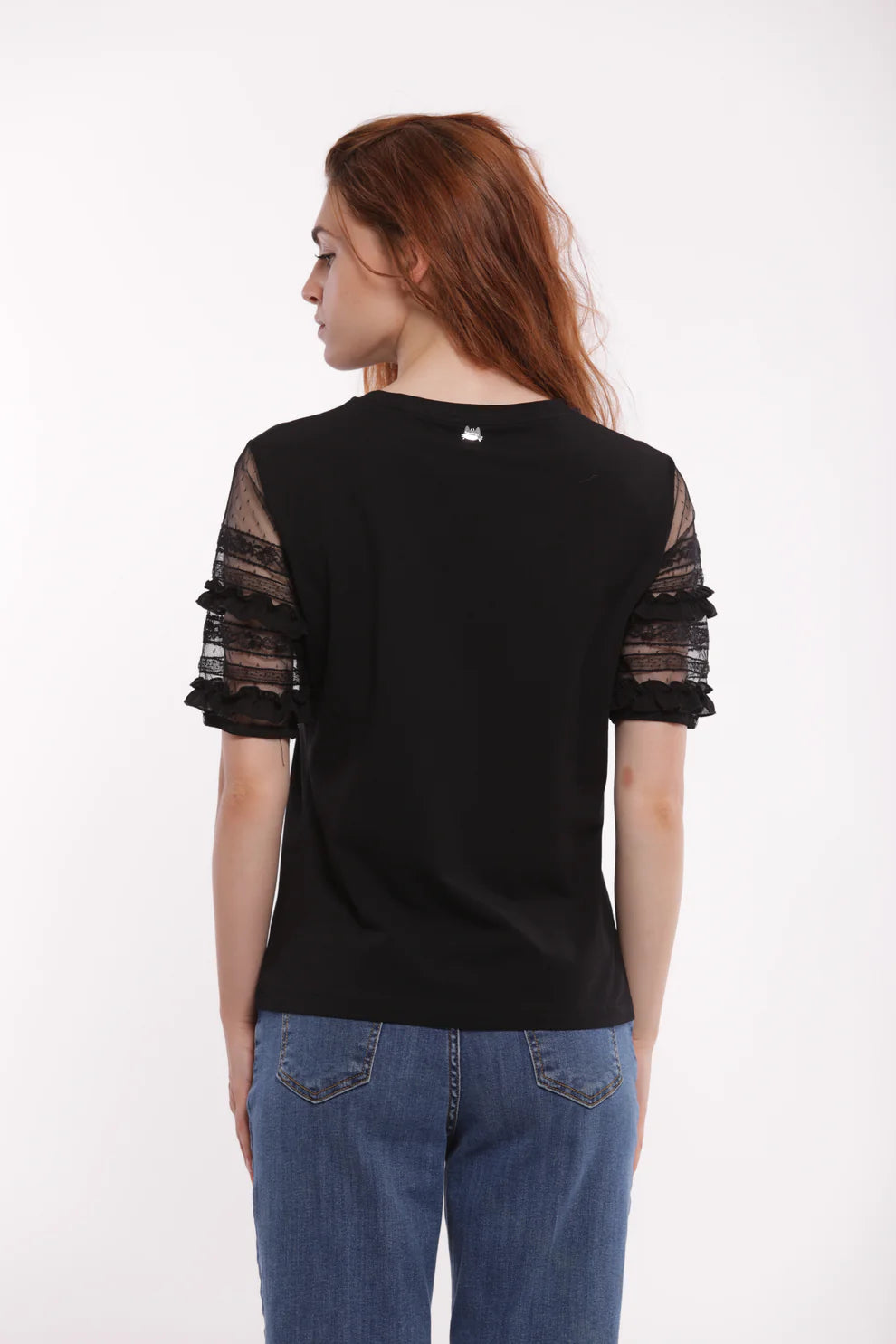 Minimua T-shirt con Maniche Trasparenti e Inserti in Pizzo