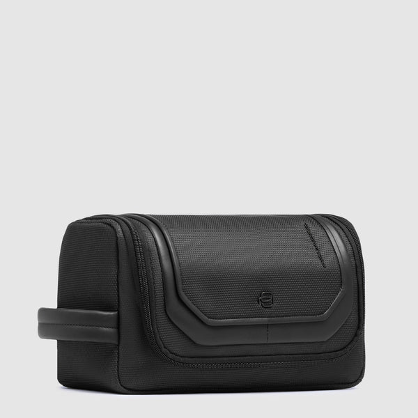 Beauty case Piquadro in pelle e tessuto con manico fisso e gancio appendibile NERO TU | Giò Fashion