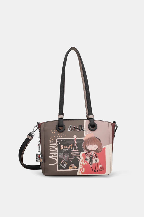 Borsa shopping Anekke con doppio manico e stampa creativa Grigio TU | Giò Fashion