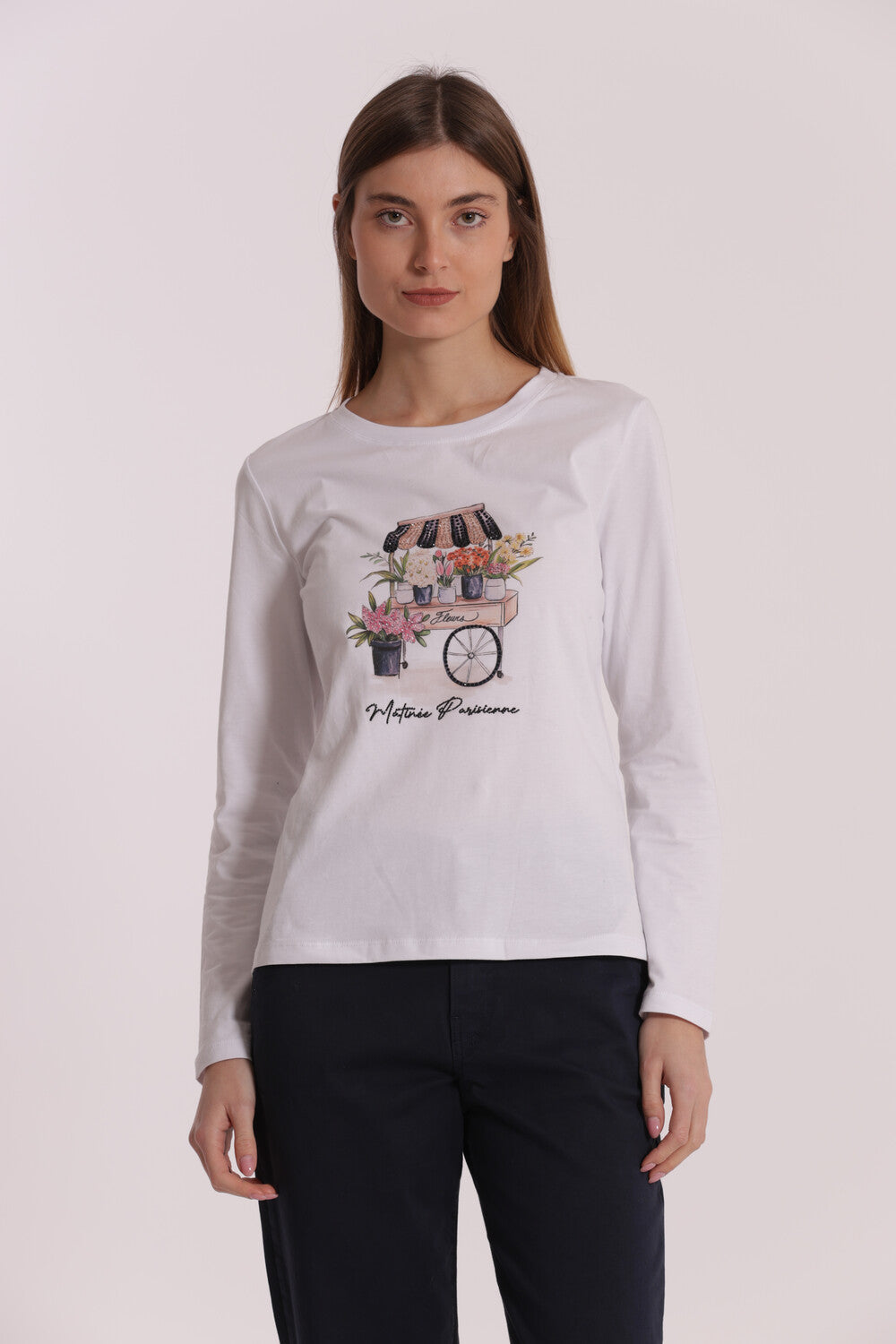 Maglia donna a maniche lunghe con stampa floreale Mimi Mua Bianco XL | Giò Fashion