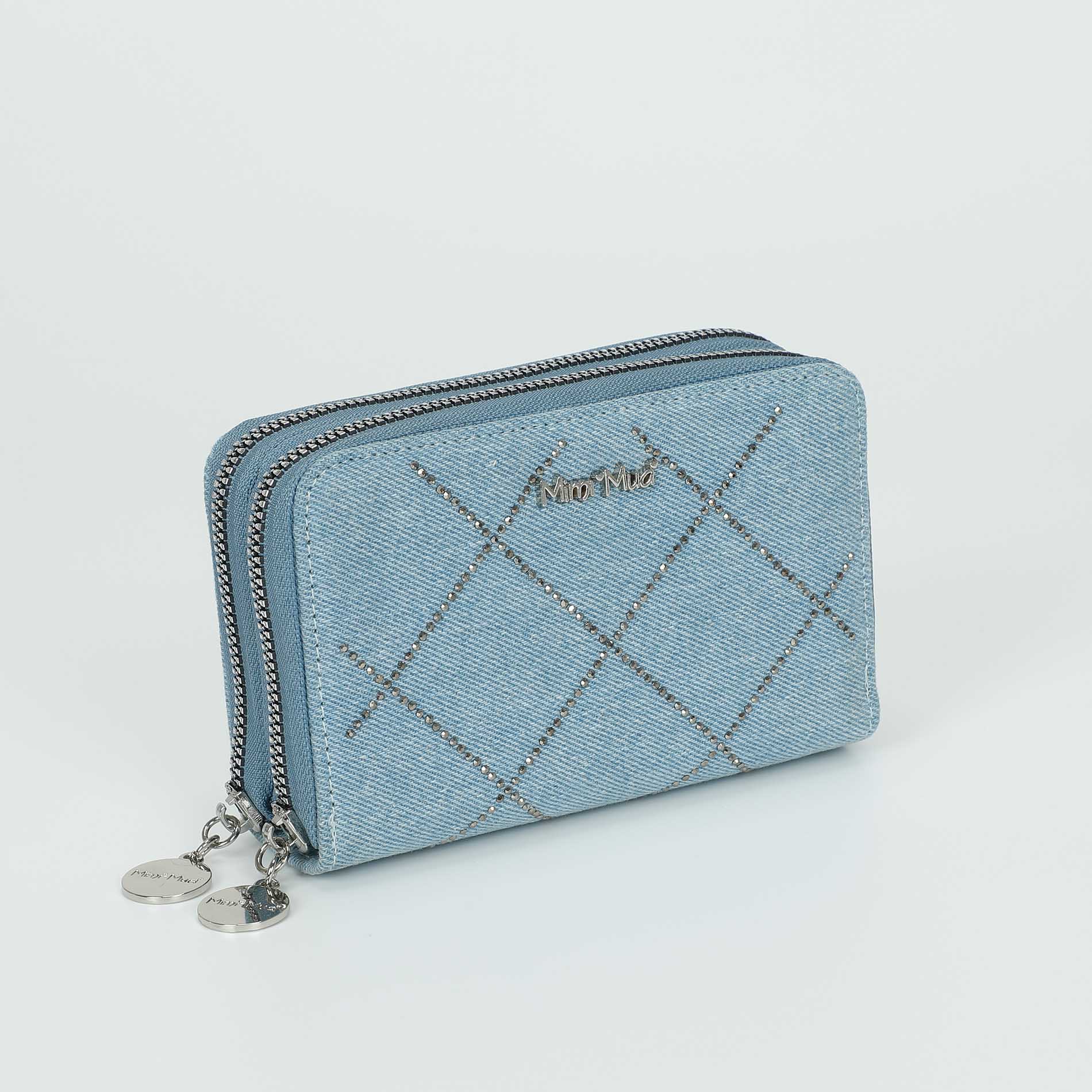 Portafoglio Mimi Mua in tessuto con cuciture decorative Blu TU | Giò Fashion