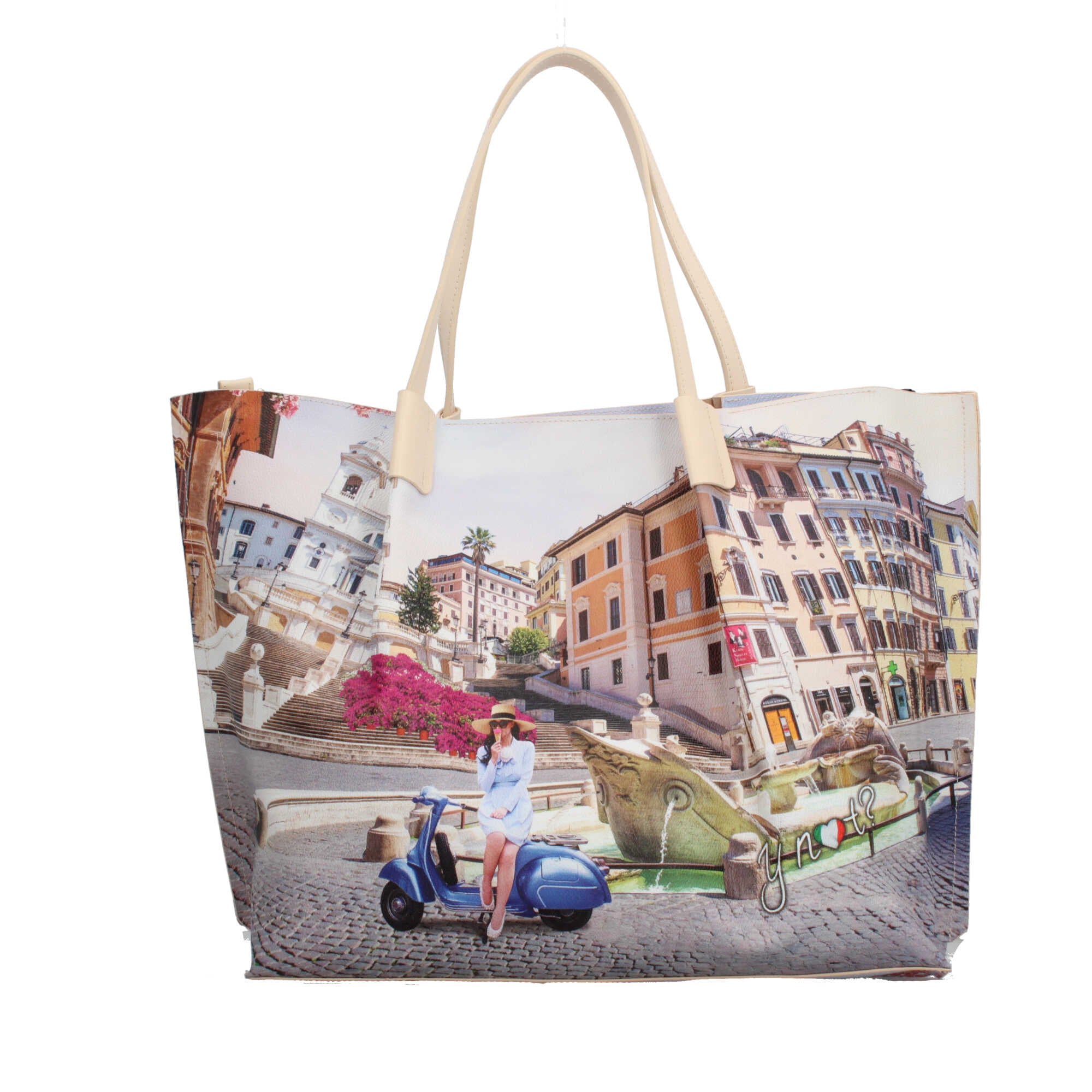 Shopping bag YNot capiente con stampa artistica e doppio manico