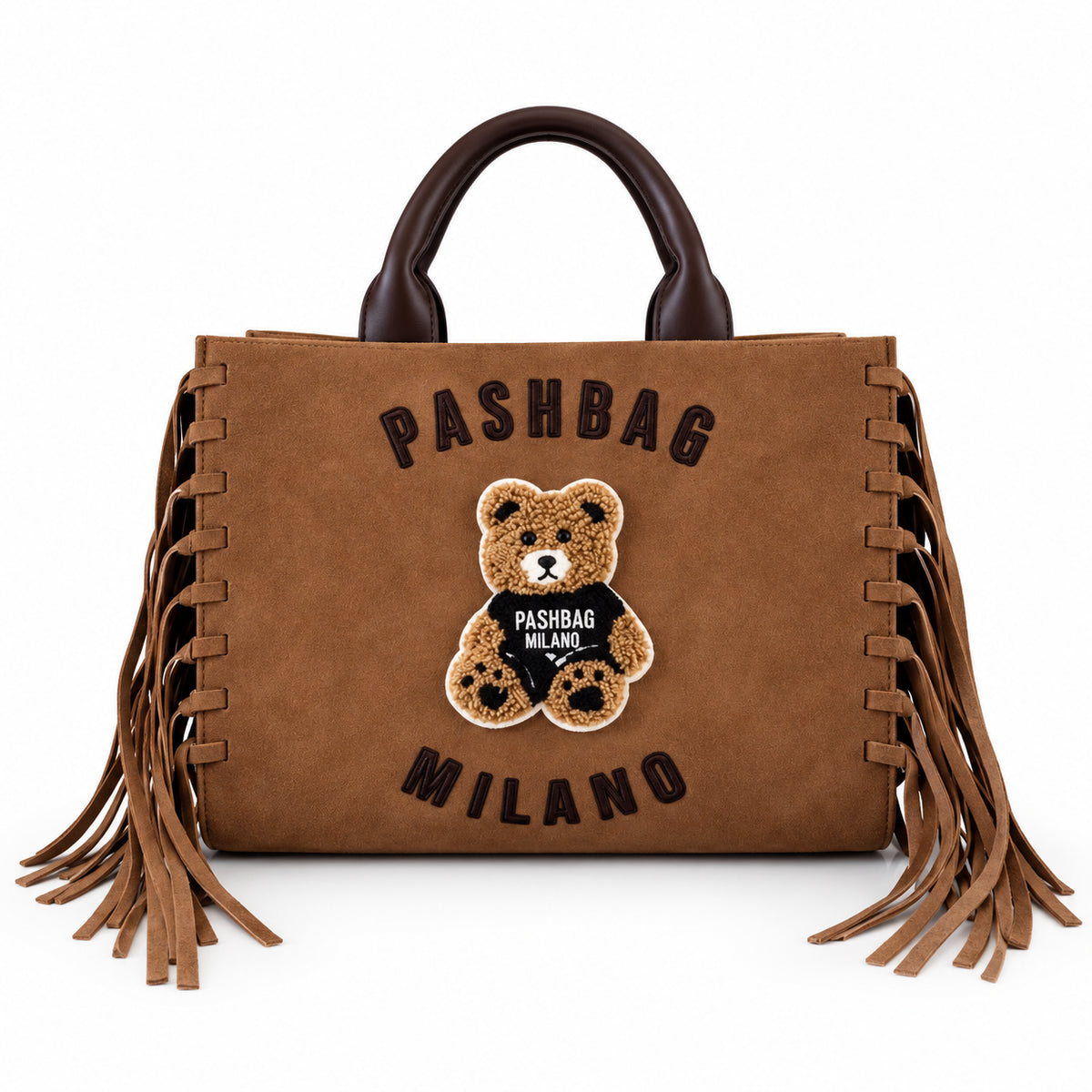 PashBag Borsa a Mano Donna con Frange e Patch Teddy