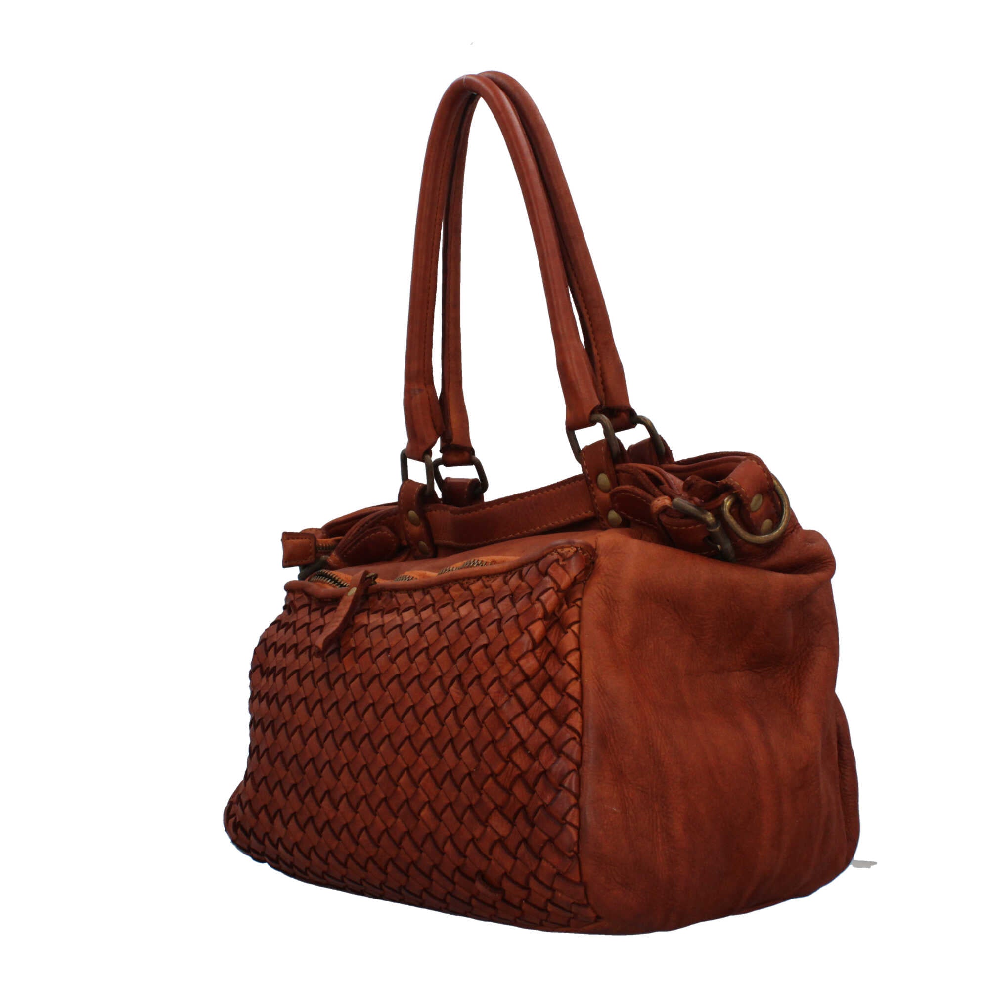 Borsa Made in Italy in pelle intrecciata con tracolla