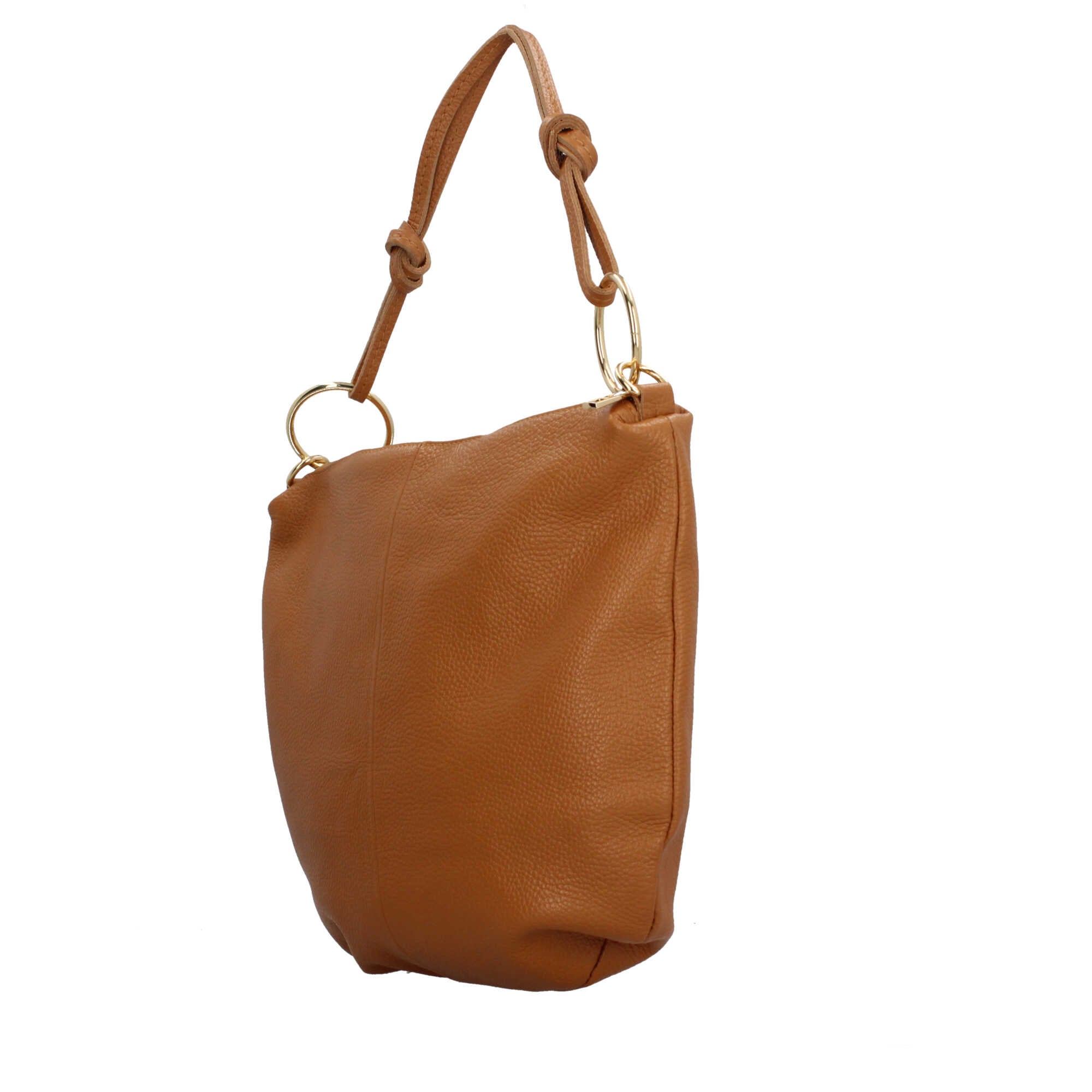 Borsa a spalla in pelle Made in Italy con manico ad anelli