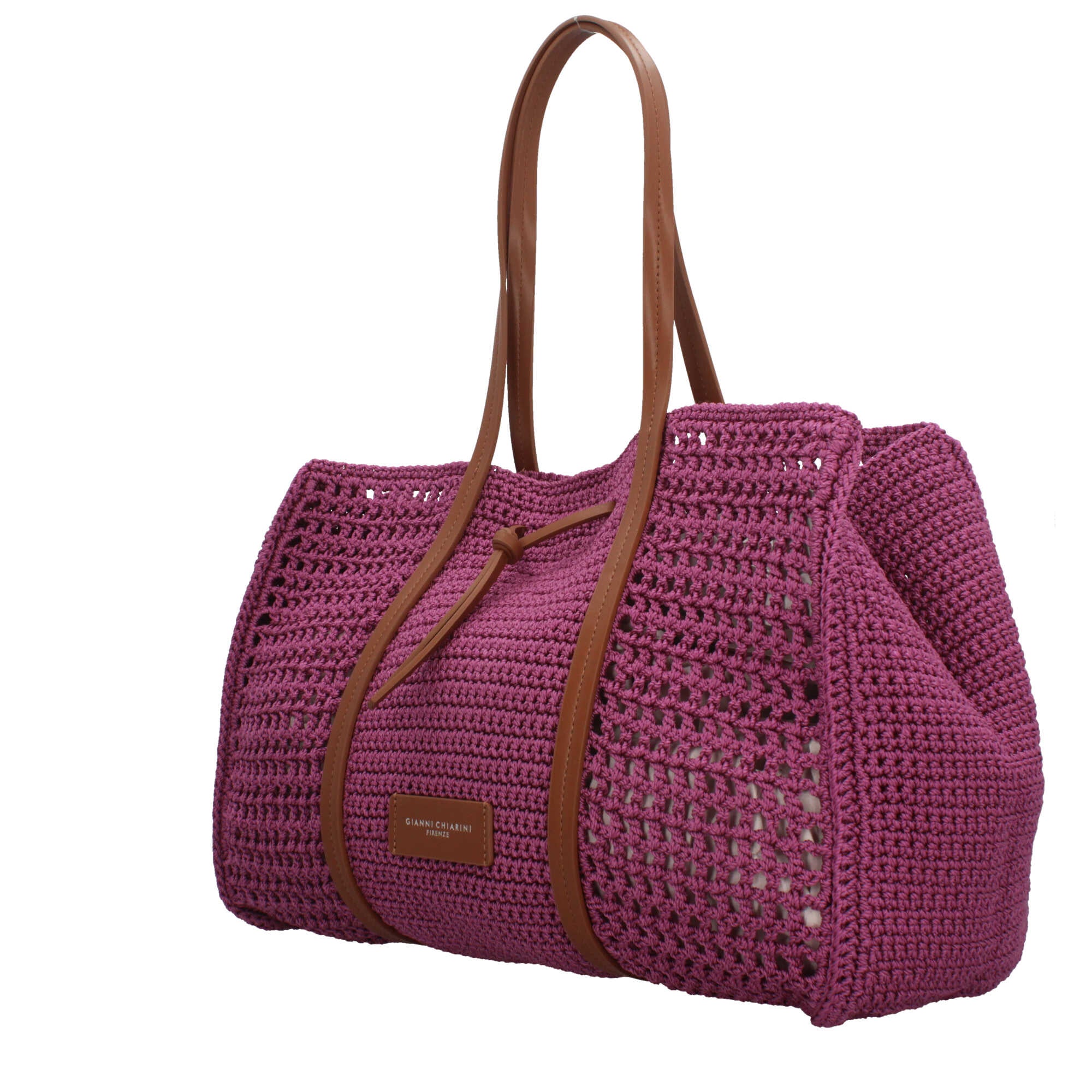 Shopping bag Gianni Chiarini in tessuto uncinetto con dettagli in pelle