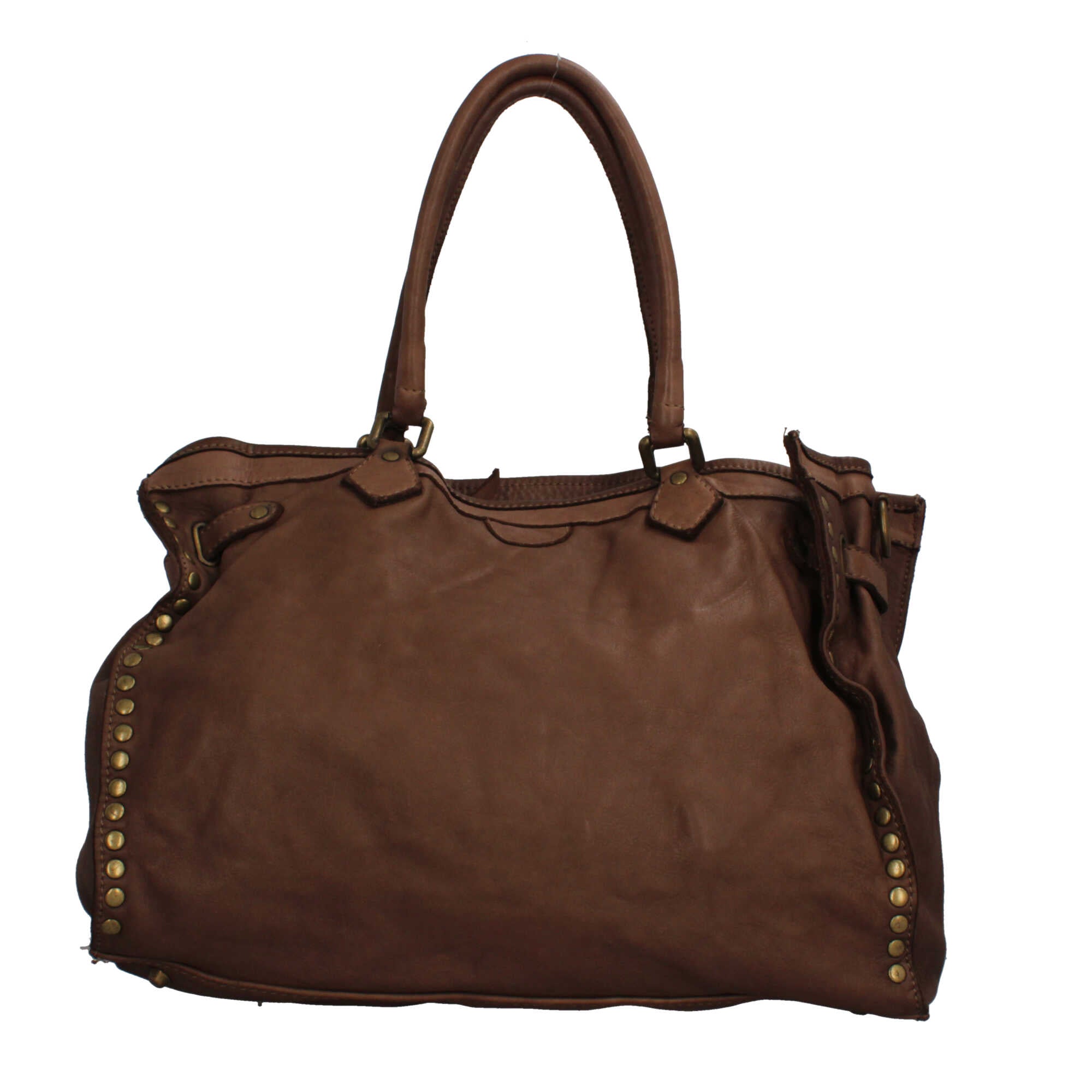 Borsa Made in Italy in pelle morbida con borchie decorative