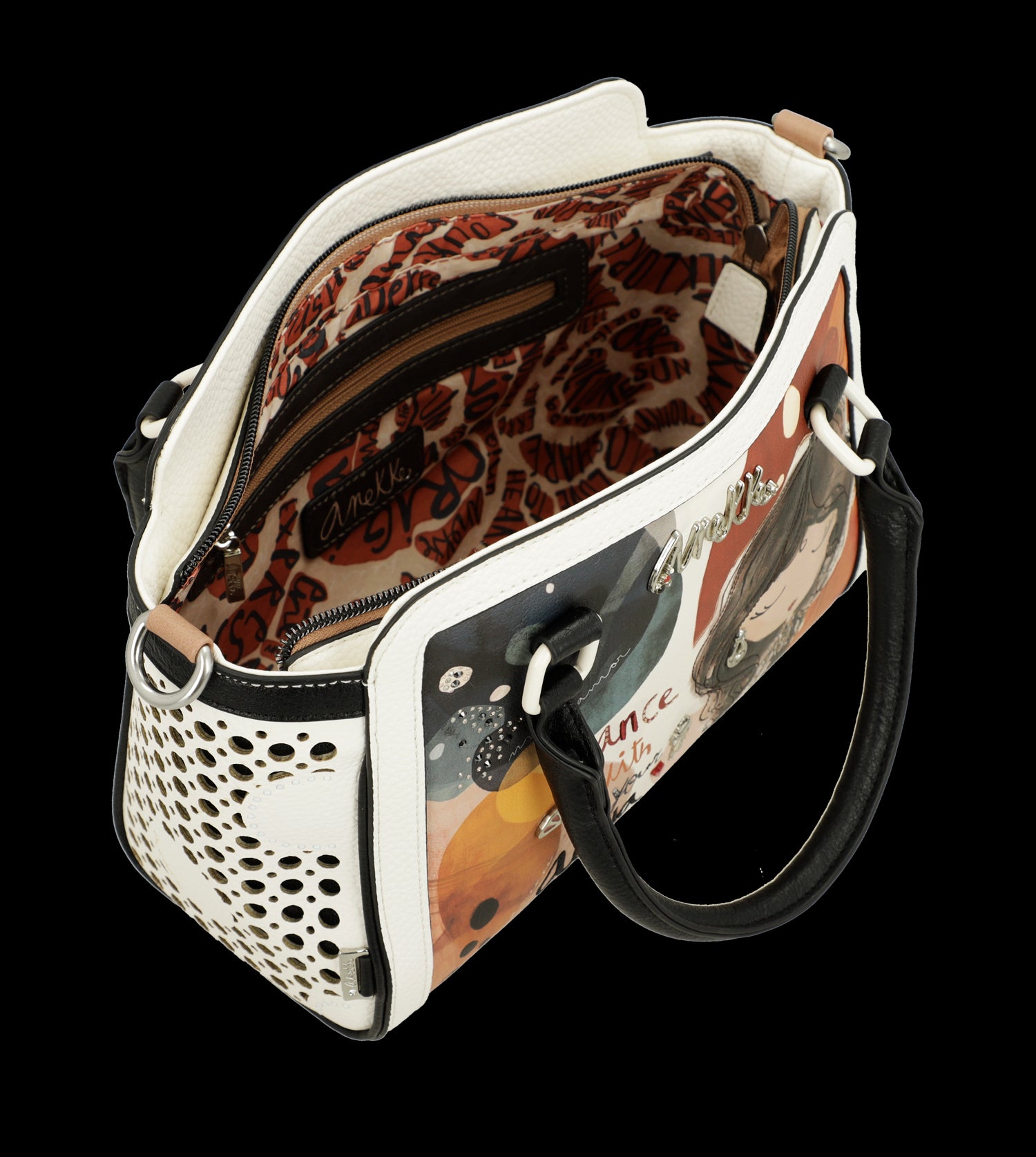 Borsa a mano Anekke con dettagli traforati e design artistico