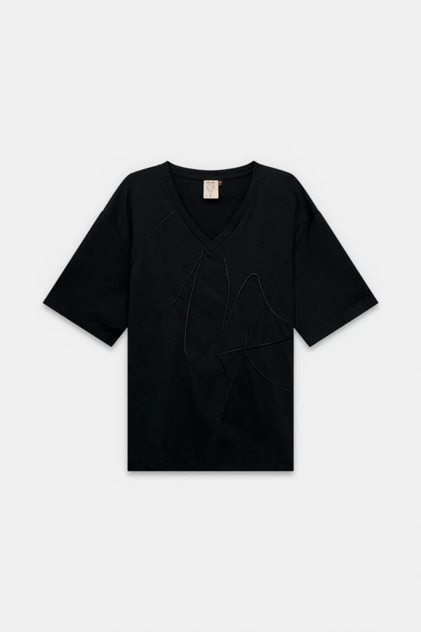Anekke t shirt donna scollo a V dal design moderno e raffinato Nero S/M | Giò Fashion