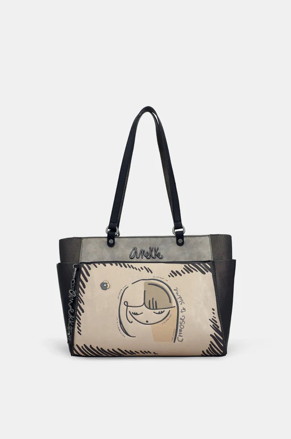 Shopper Anekke con doppio manico e grafica artistica Grigio TU | Giò Fashion