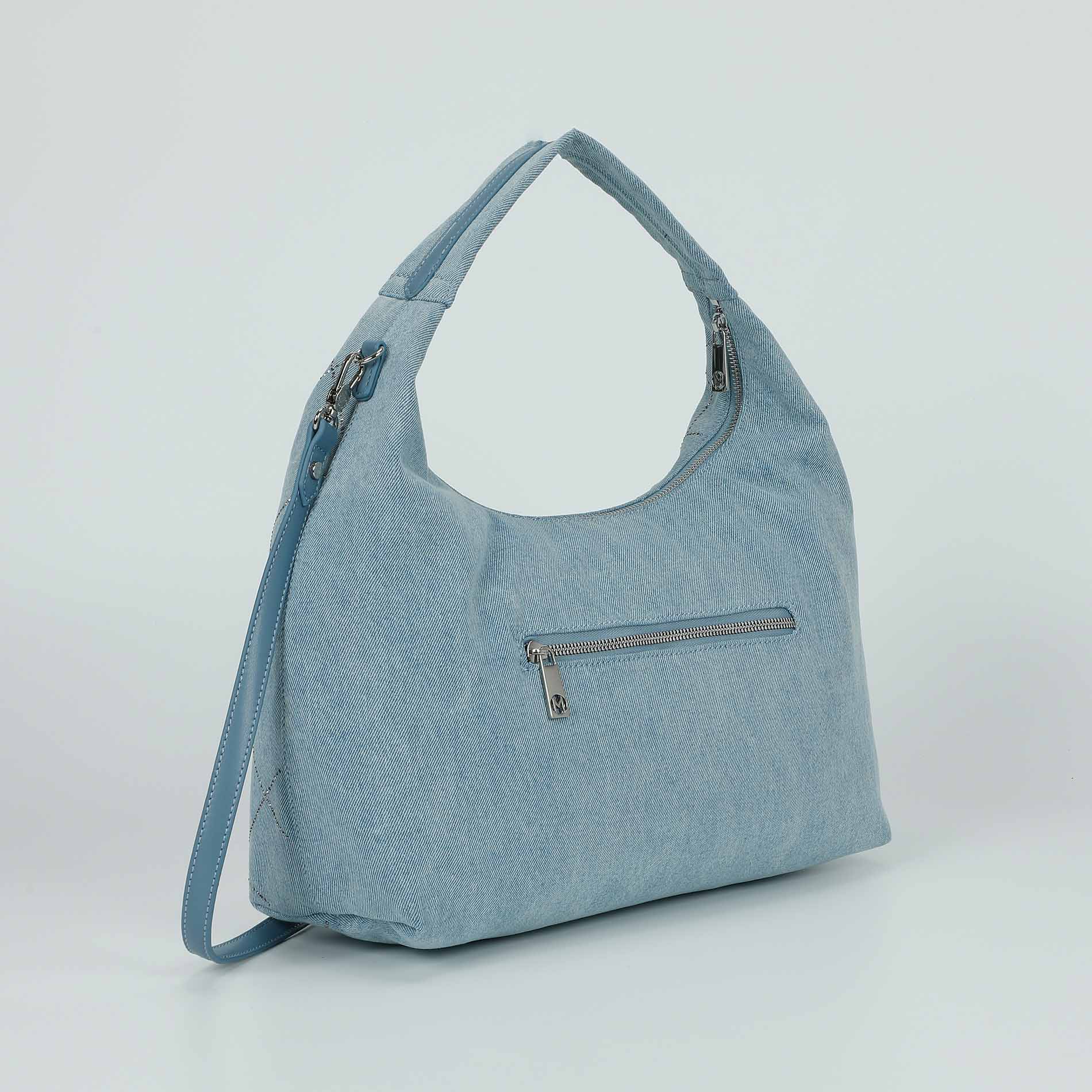 Mimi Mua borsa a sacca in jeans con strass Blu TU | Giò Fashion
