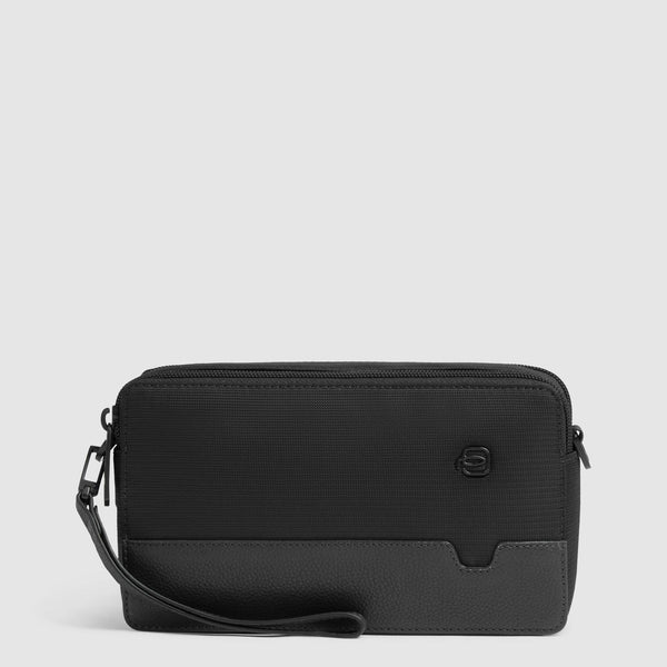 Pochette Piquadro in tessuto e pelle con polsiera removibile