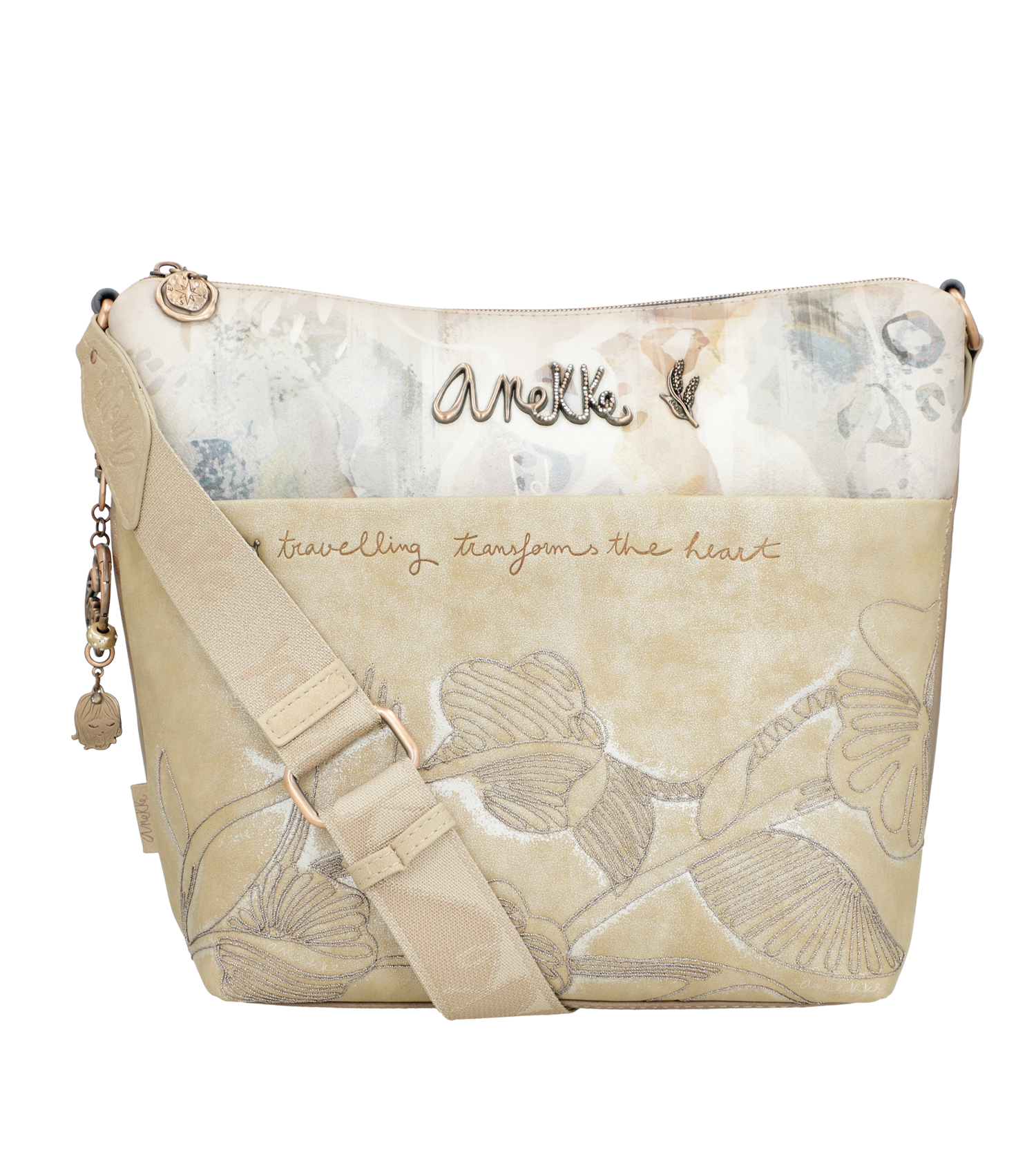 Borsa a tracolla Anekke elegante e capiente con dettagli ricamati Beige TU | Giò Fashion