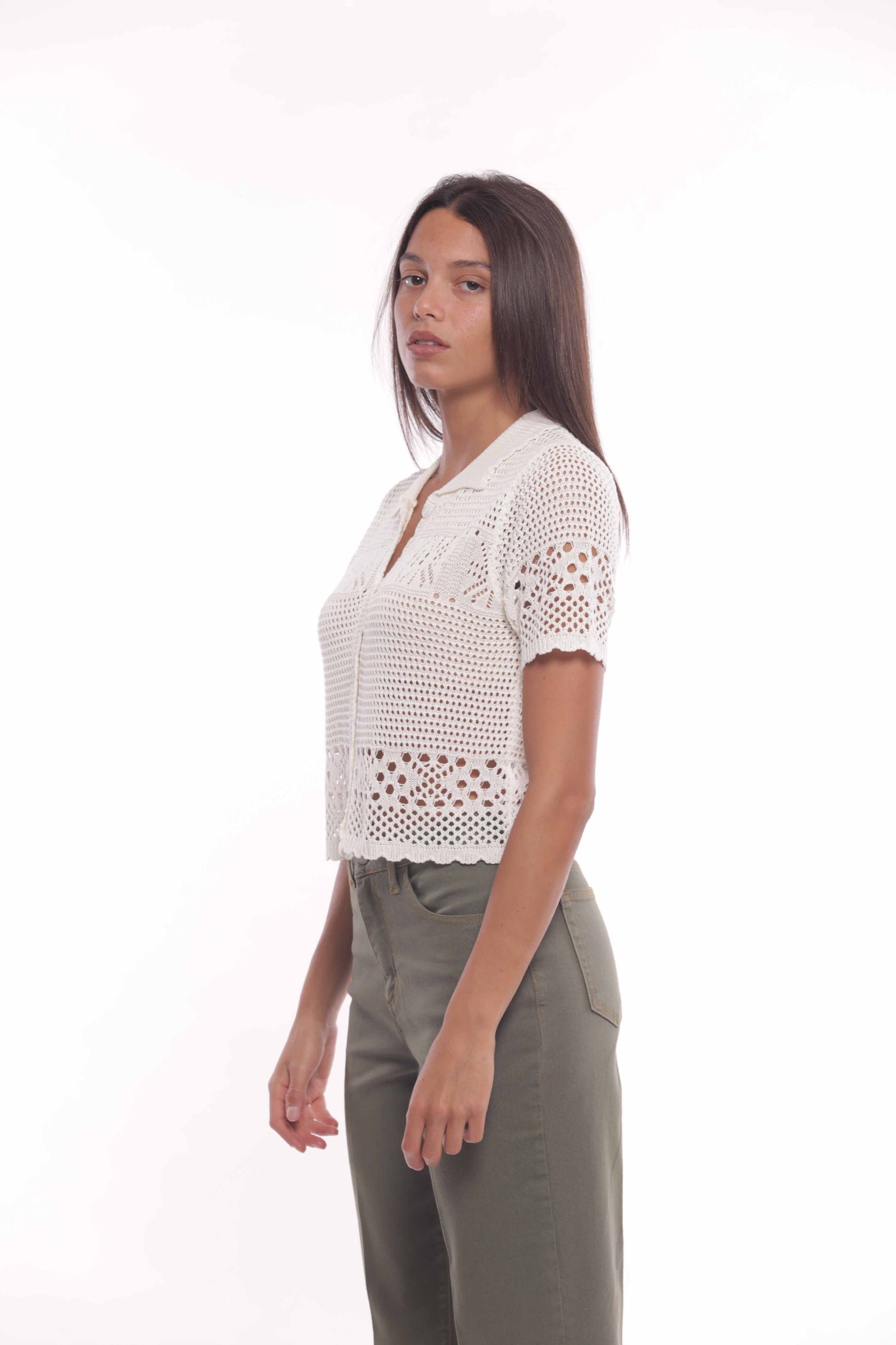 Cardigan Corto in Crochet con Maniche Corte Mimi Mua Bianco S | Giò Fashion