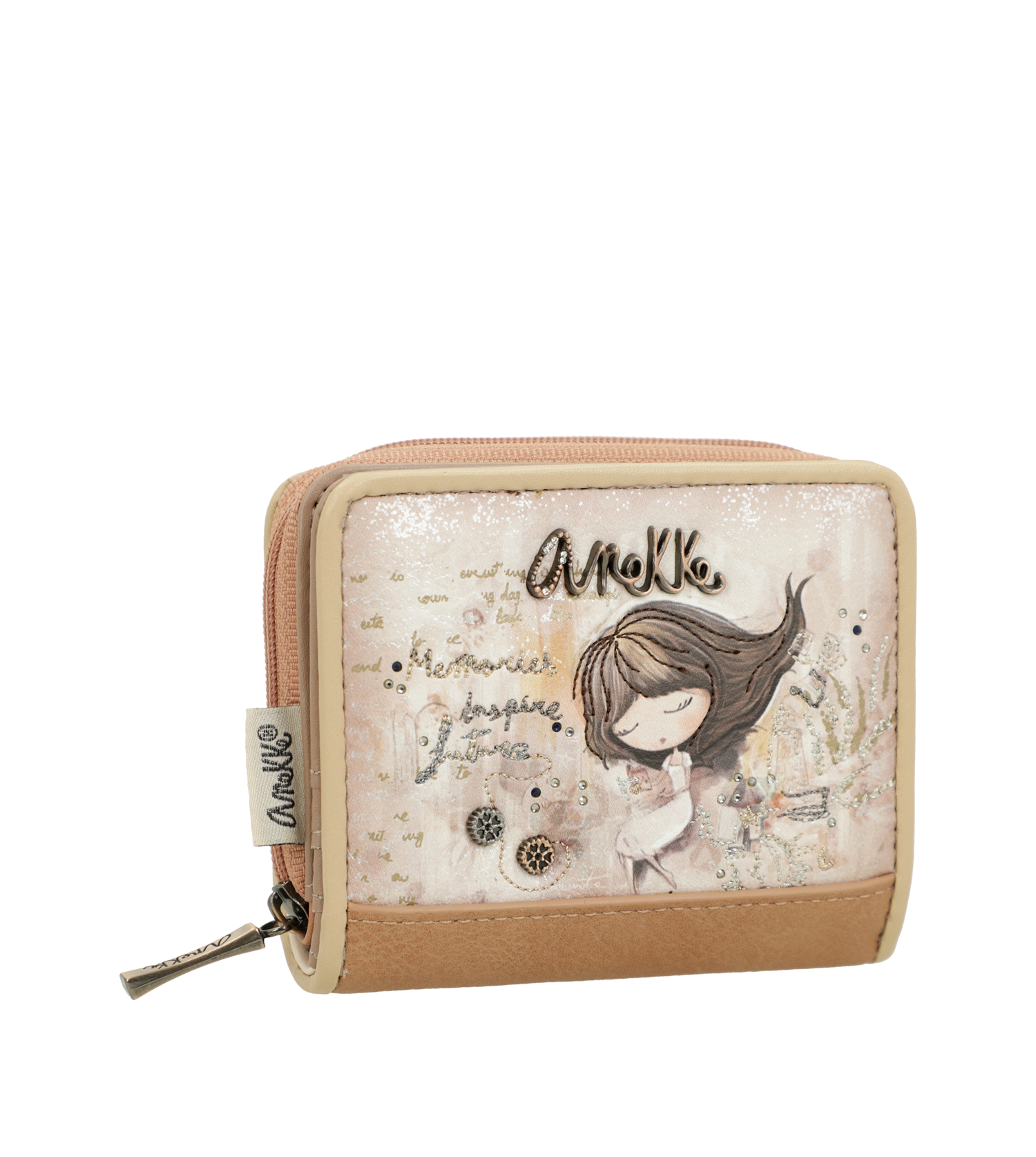 Portafoglio Anekke compatto con chiusura zip e design raffinato Beige TU | Giò Fashion