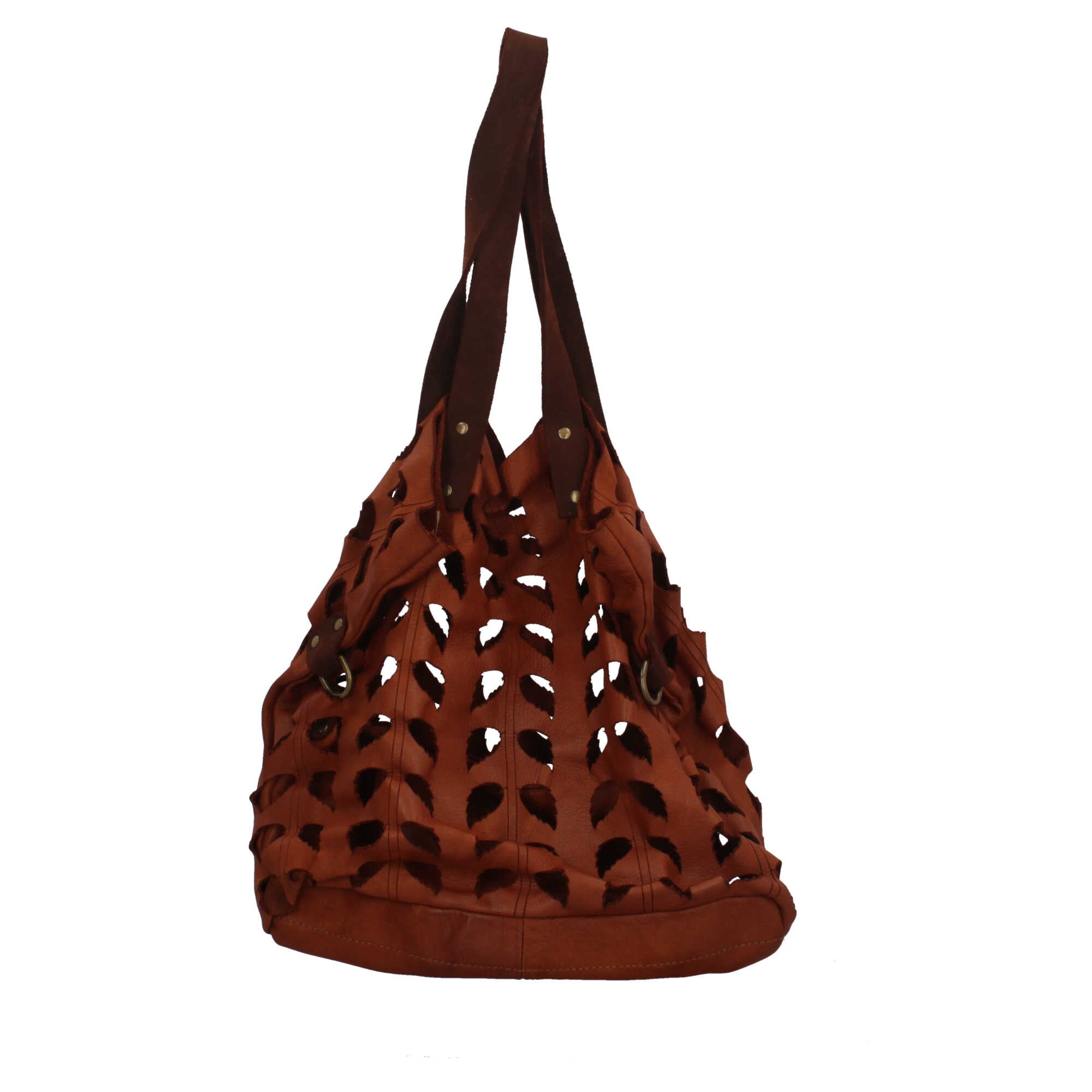 Borsa Made in Italy in vera pelle con traforatura a foglie