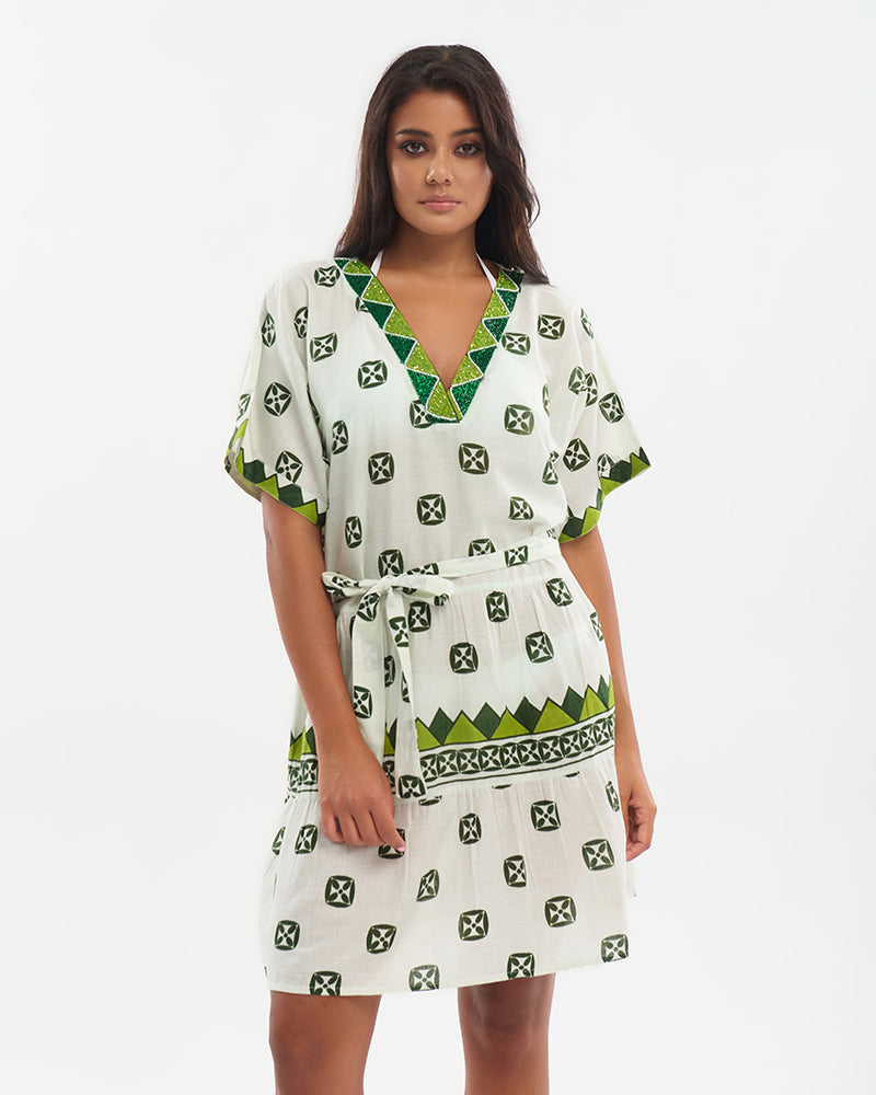 Ble Resort Collection Abito Corto con Dettagli Ricamati e Perline