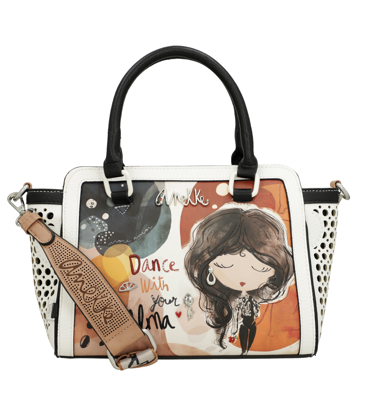 Borsa a mano Anekke con dettagli traforati e design artistico Bianco TU | Giò Fashion
