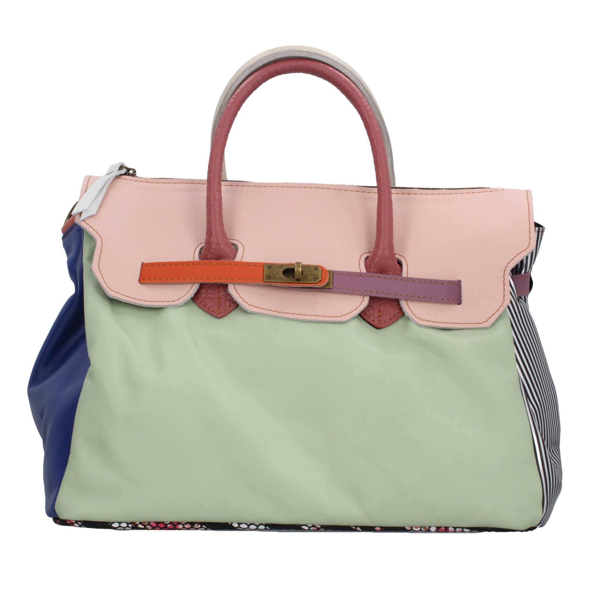 Borsa a mano elegante con design multicolore e chiusura twist
