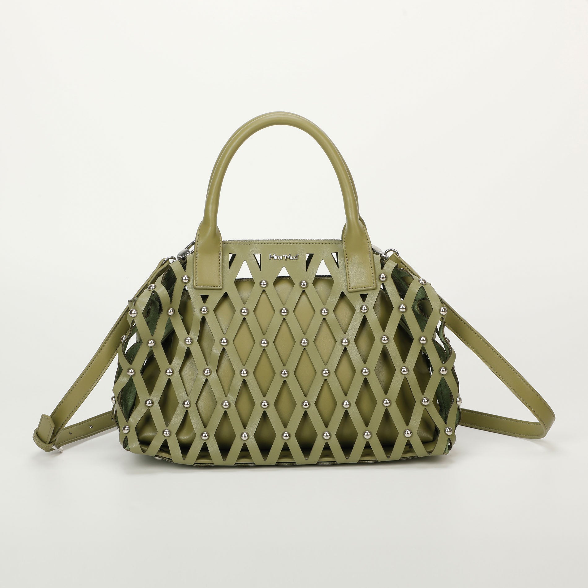 Mimi Mua borsa bauletto effetto rete con borchie