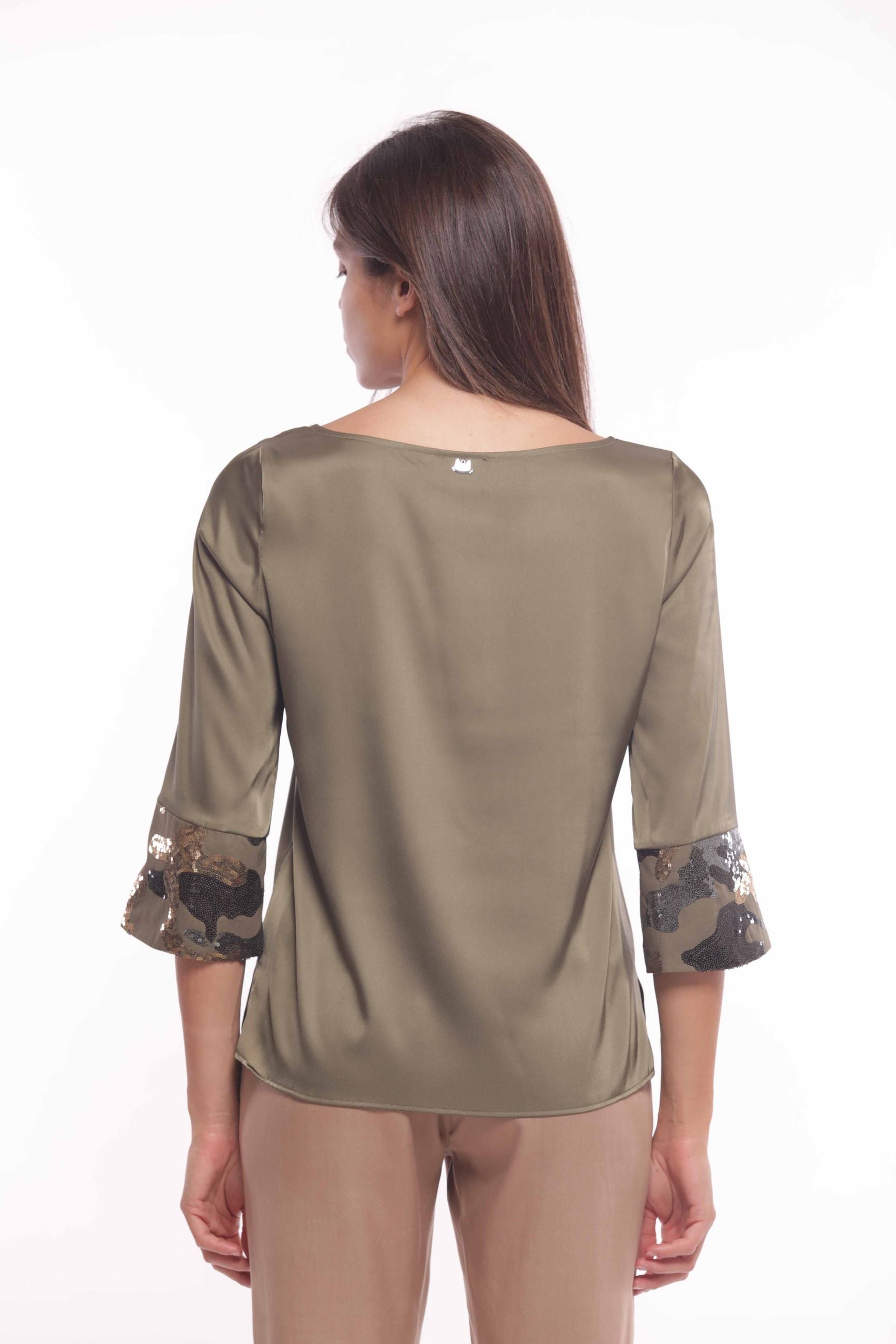 Minimua Blusa Effetto Seta Lucido con Paillettes
