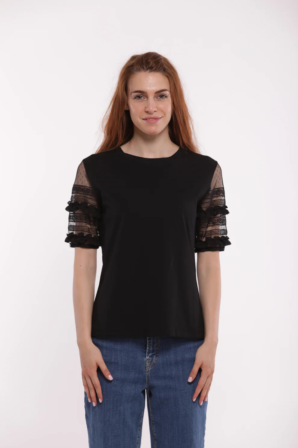 Minimua T-shirt con Maniche Trasparenti e Inserti in Pizzo Nero M | Giò Fashion