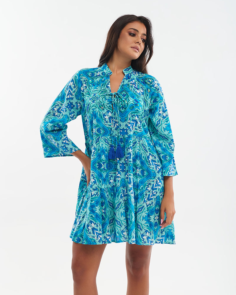 Ble Resort Collection Abito Corto con Dettagli Ricamati e Perline