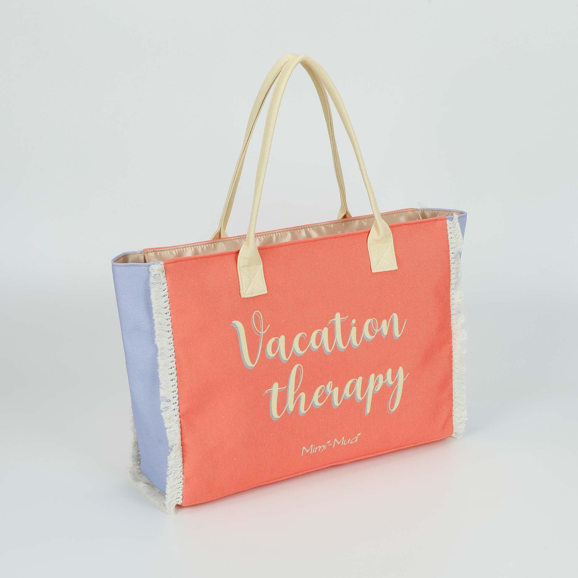 Mimi Mua borsa shopper in tessuto con frange e scritta