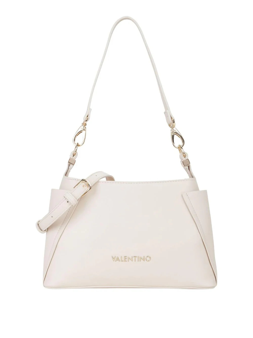 Borsa a spalla Valentino con doppio manico e logo in metallo Beige TU | Giò Fashion