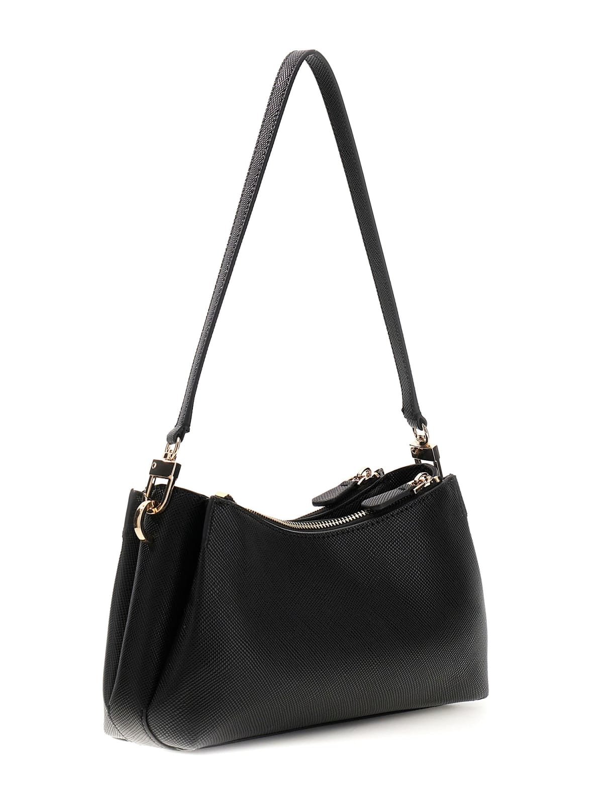 Borsa a spalla Guess donna effetto pelle con zip e logo triangolo Nero TU | Giò Fashion