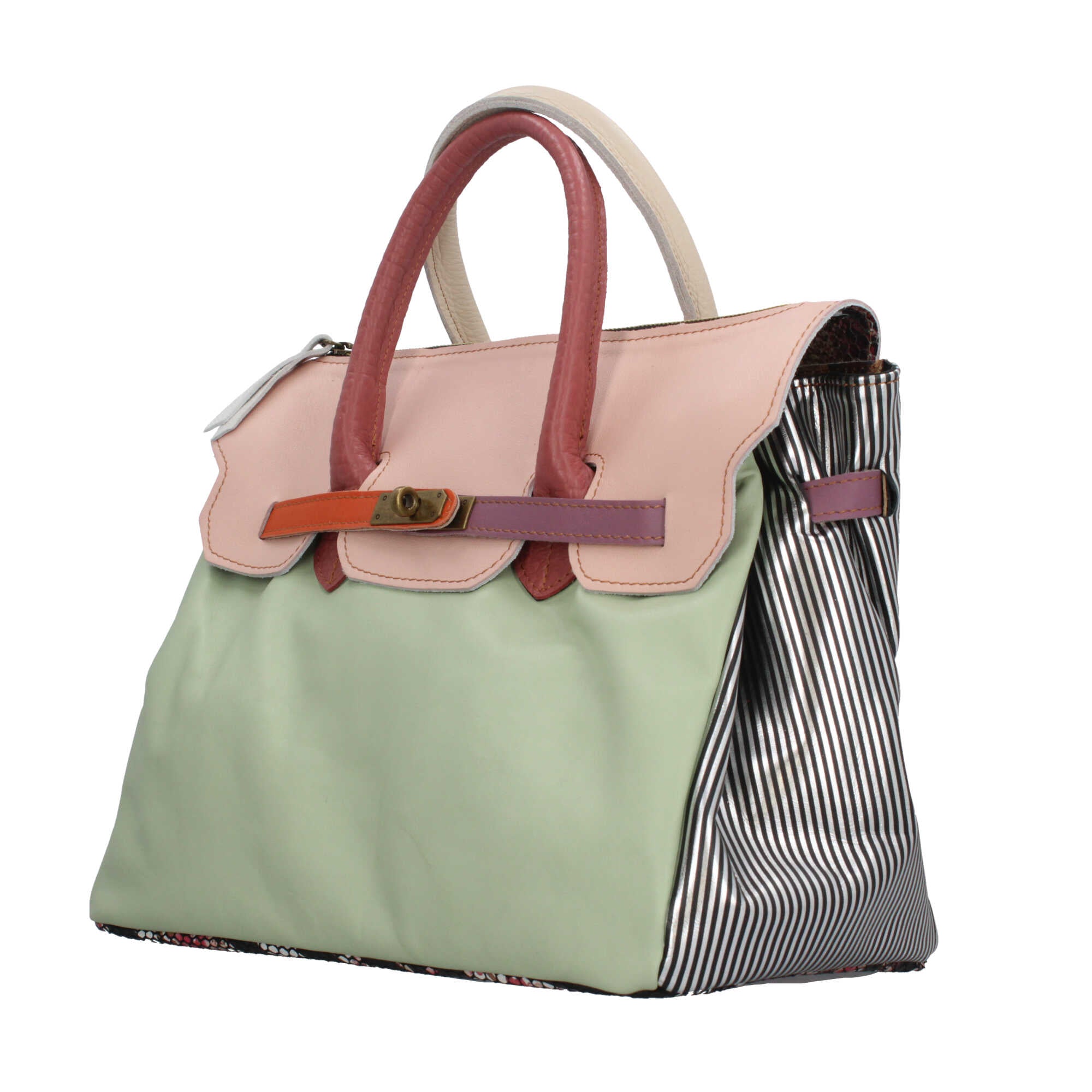 Borsa a mano elegante con design multicolore e chiusura twist