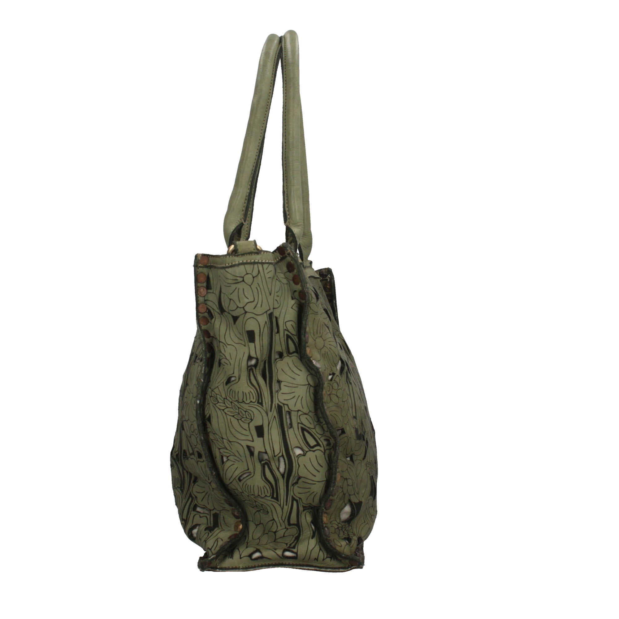 Borsa a spalla con traforo floreale e manico corto rinforzato