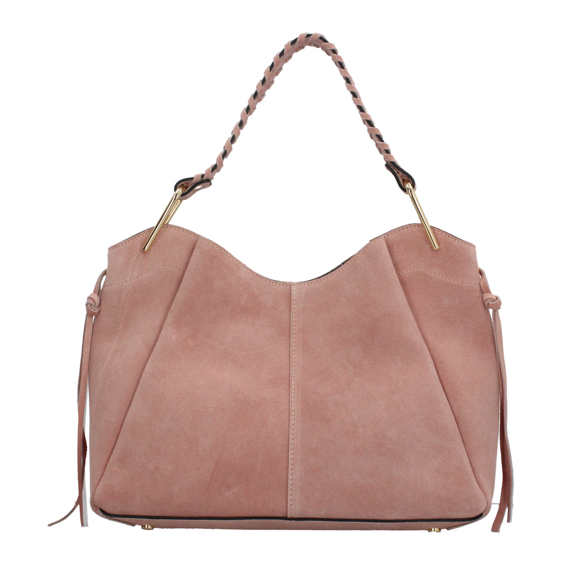 Borsa Made in Italy a spalla in vera pelle con manico intrecciato