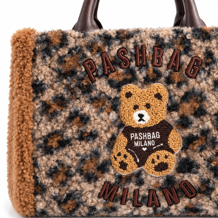 PashBag Borsa a Mano Morbida con Orsetto Ricamato