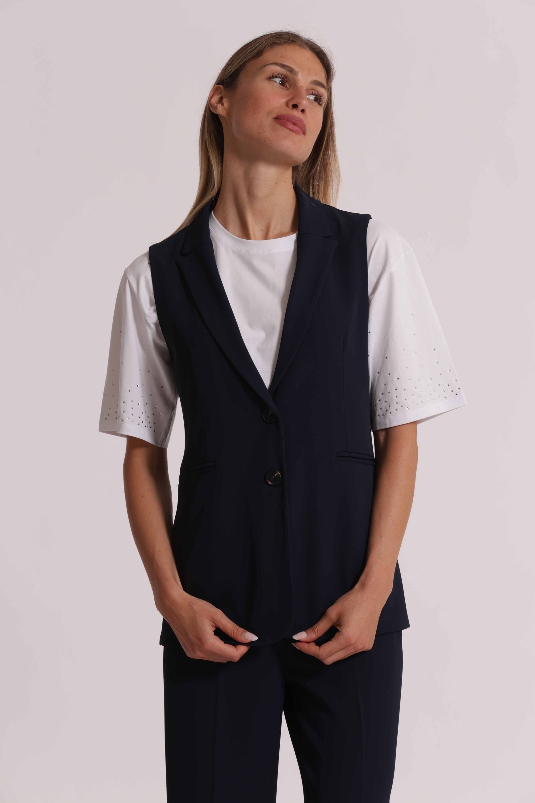 Gilet donna Mimi Mua elegante con rever e chiusura frontale dal taglio sartoriale Blu S | Giò Fashion