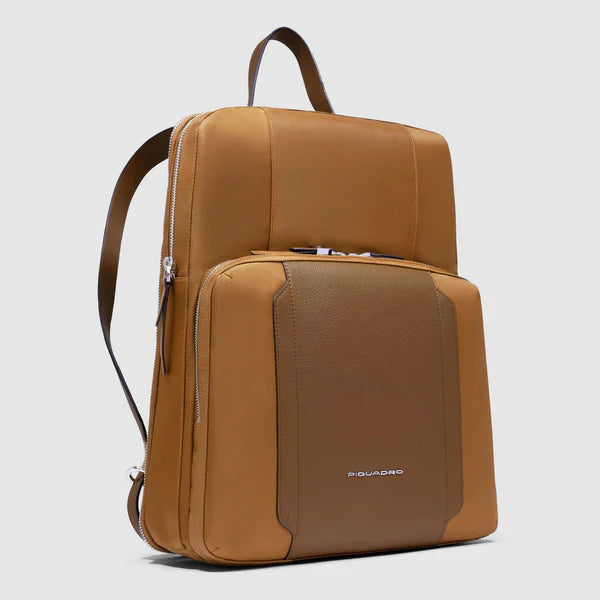 Piquadro zaino espandibile porta PC 15.6" in pelle con protezione antiurto e RFID