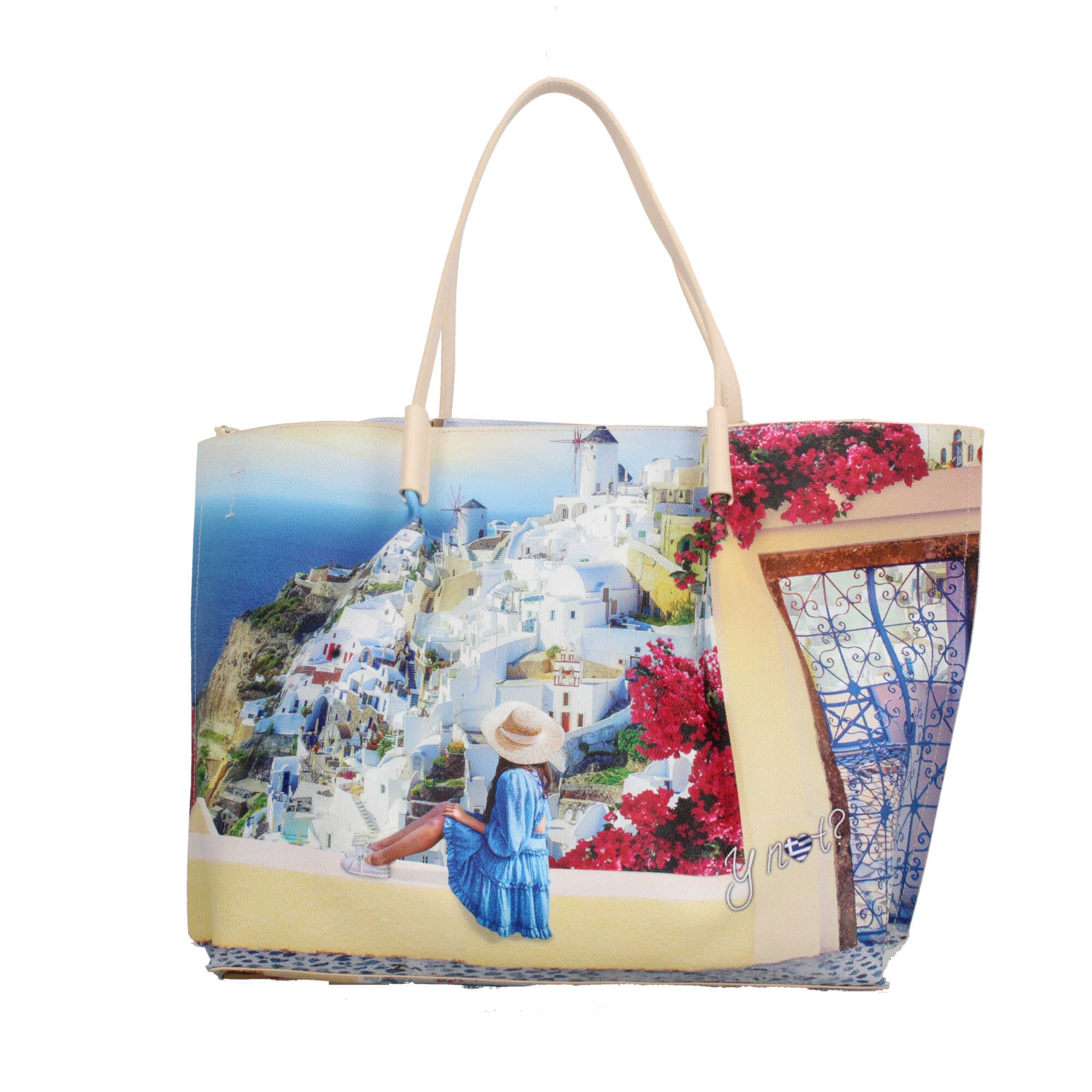 Shopping bag YNot capiente con stampa artistica e doppio manico