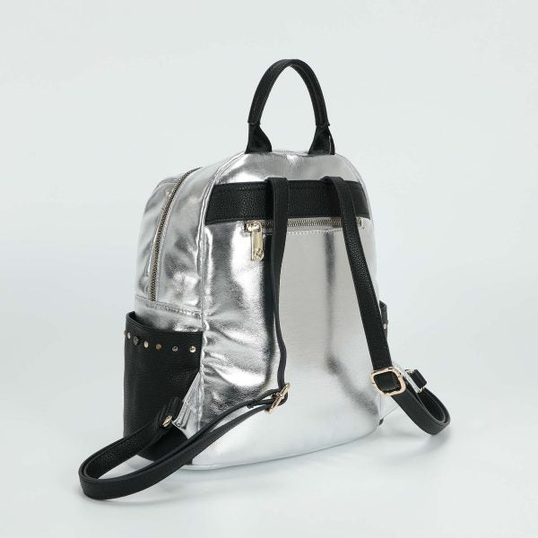 Zaino MIMI MUA con finitura metallizzata e borchie decorative