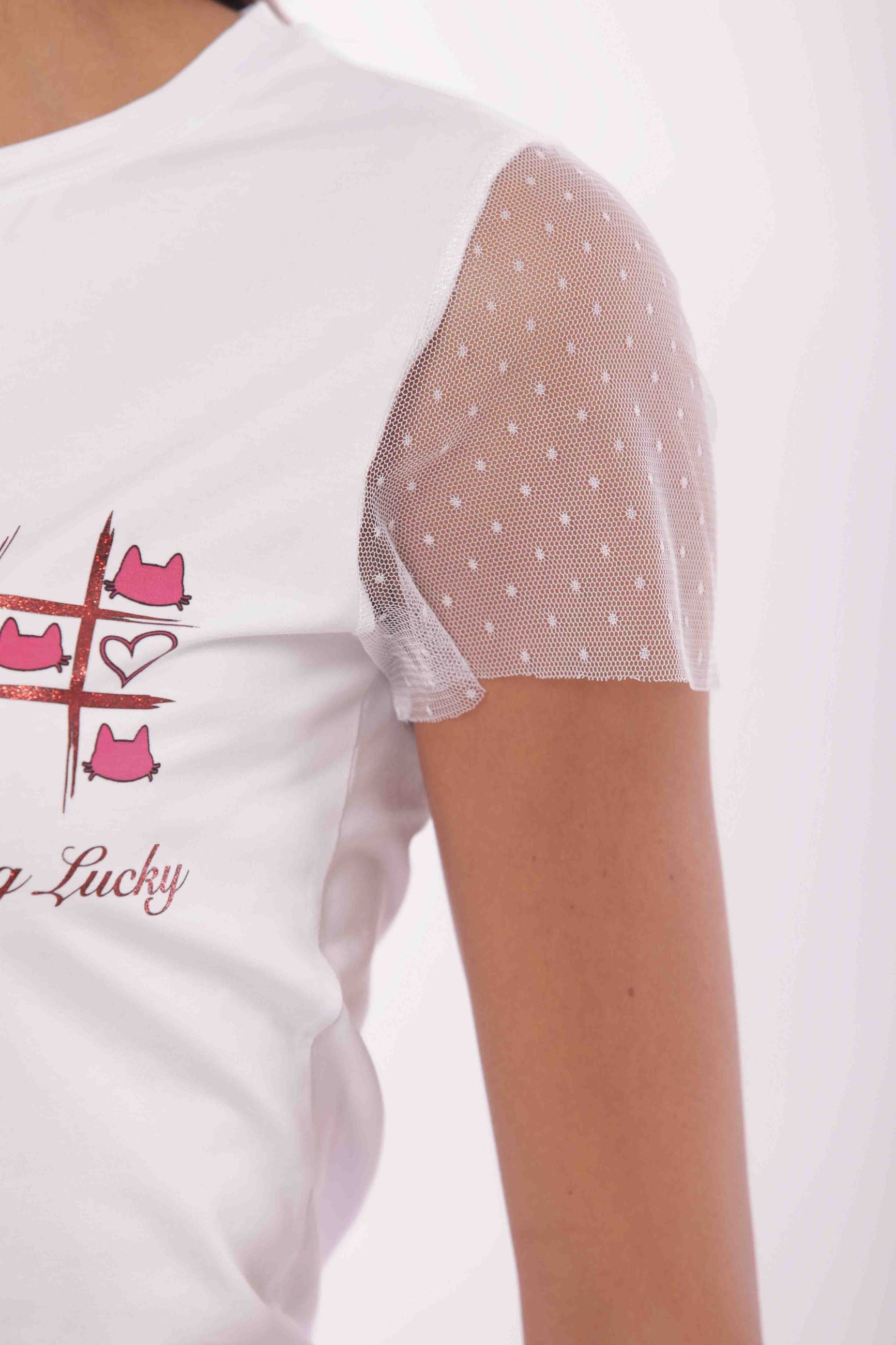 Minimua T-shirt Feeling Lucky con Maniche in Tulle