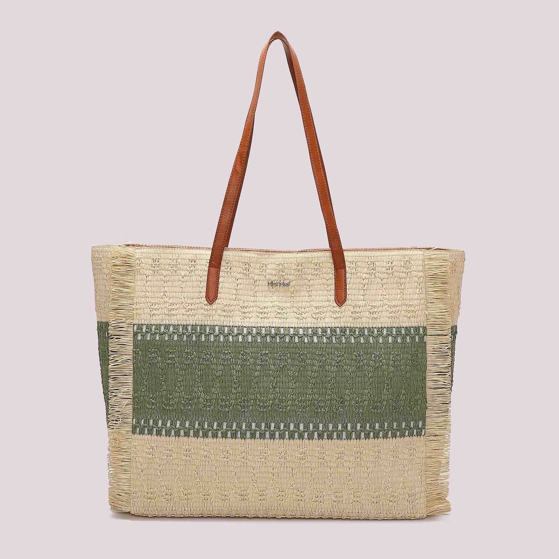 Mimi Mua shopper mare intrecciata con manici lunghi VERDE TU | Giò Fashion