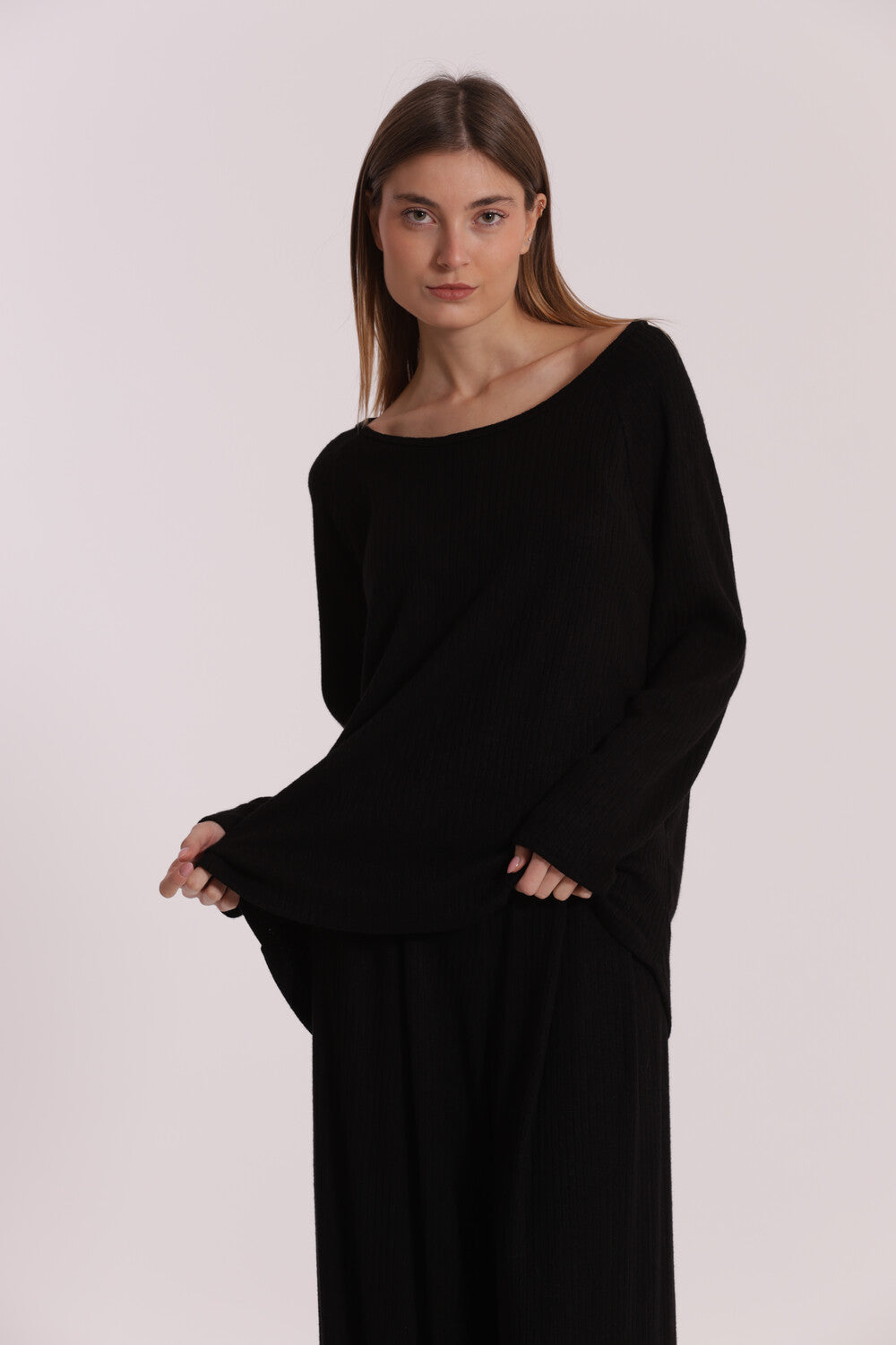 Maglia Mimi Mua donna scollo ampio maniche lunghe NERO XXL | Giò Fashion
