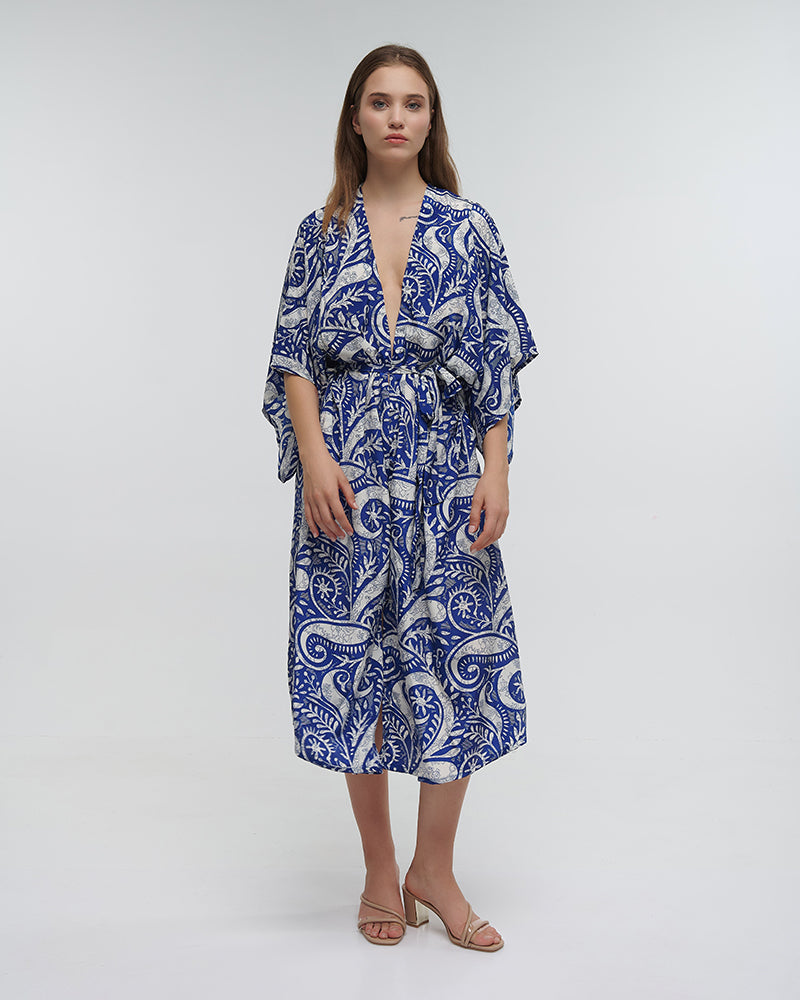 Ble Resort Collection Kimono Lungo con Stampa e Cintura