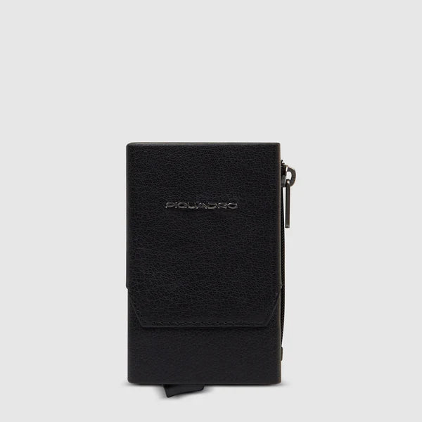 Portafoglio Piquadro in pelle e metallo con porta carte compatto e porta monete NERO TU | Giò Fashion
