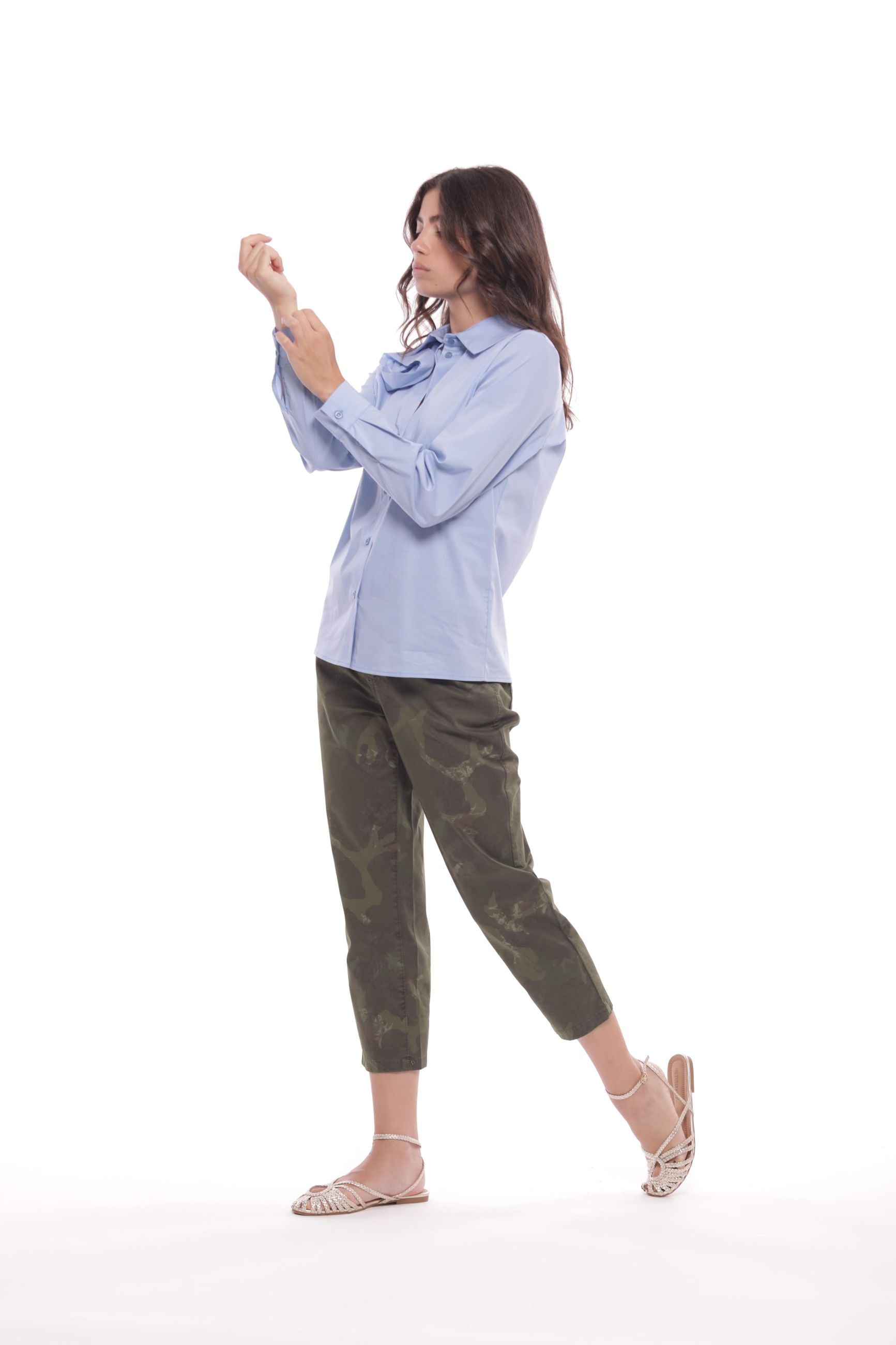 Minimua Pantalone con Fantasia Camouflage in Cotone