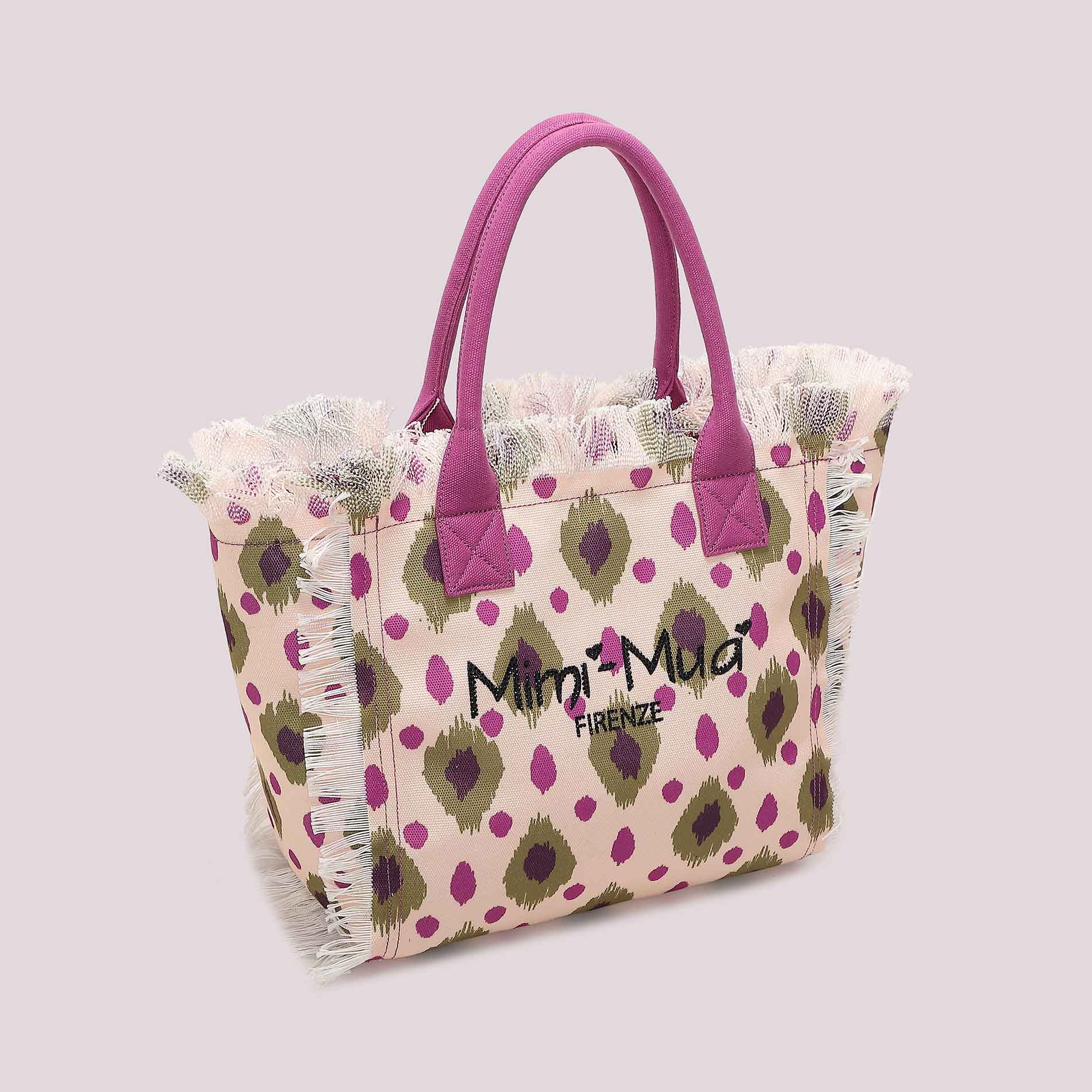 Mimi Mua borsa mare in tessuto con frange e stampa logo Viola TU | Giò Fashion