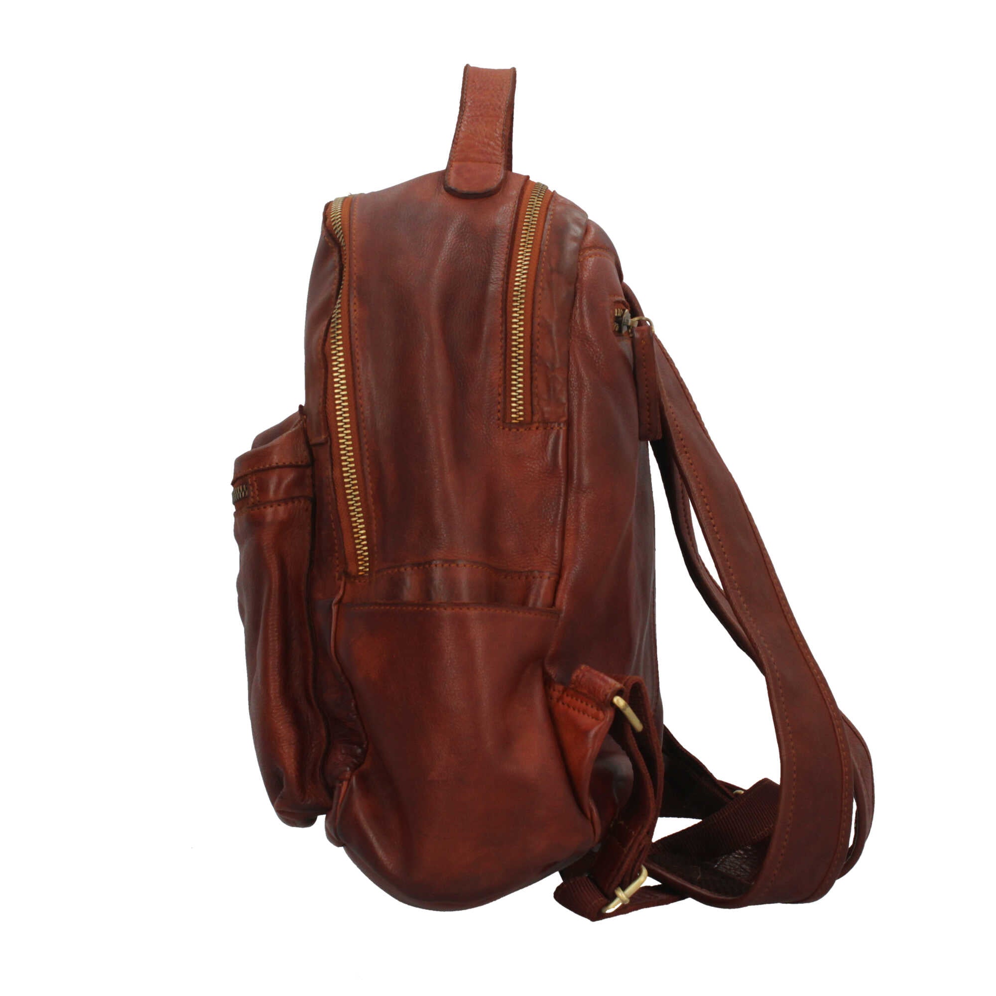 Zaino Made in Italy in vera pelle con tasca frontale e zip dorata