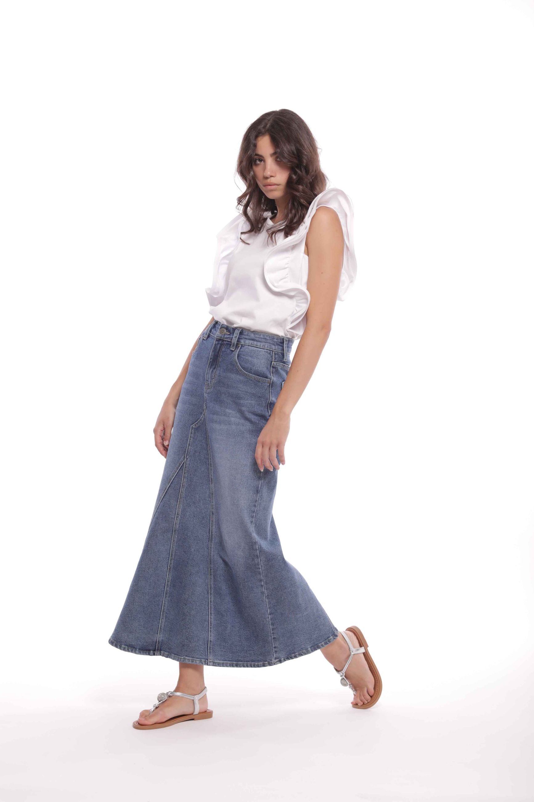 Mimi Mua Gonna Longuette in Jeans a Vita Regular